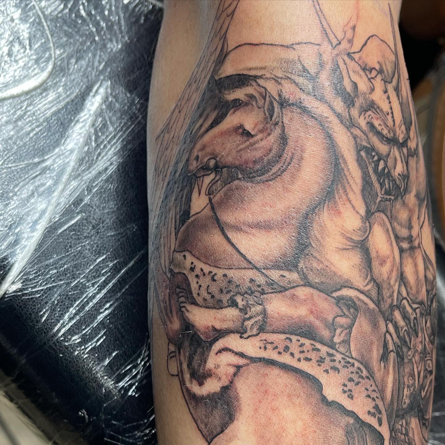 Tattoo by @abnormega_tattooartist — realism, dotwork