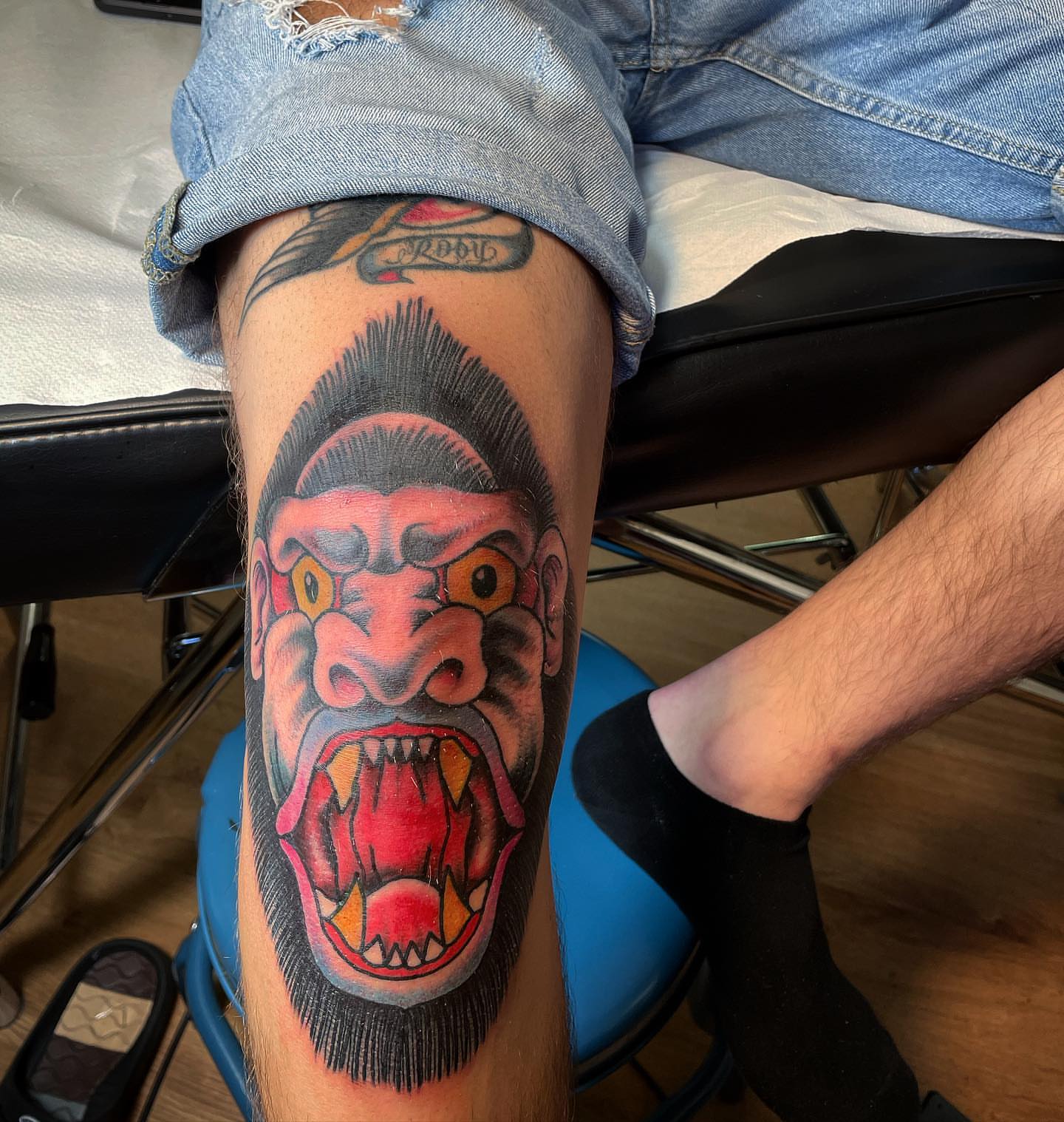 Angry gorilla American traditional tattoo on the forearm by Alessandro Pennella