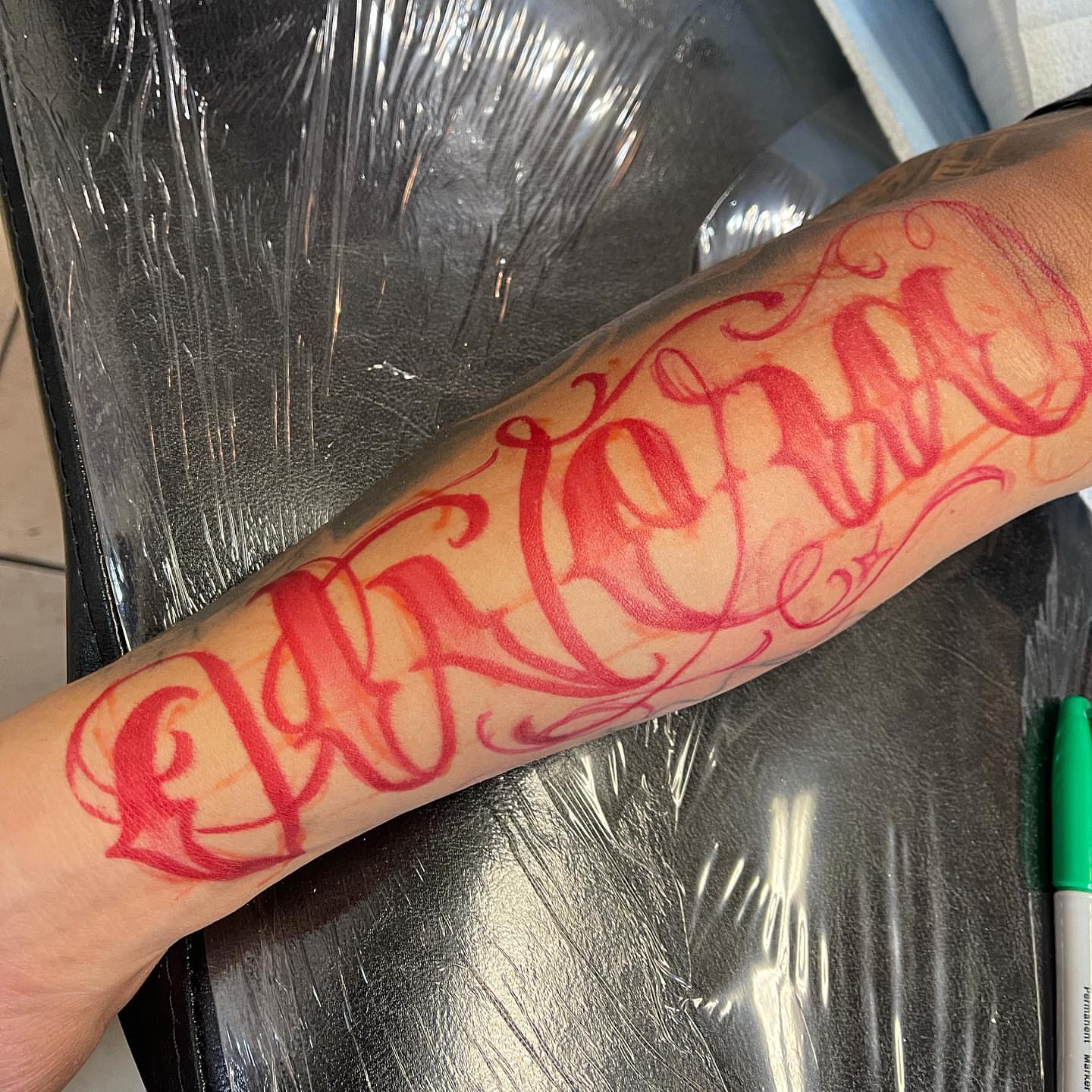 Script lettering lettering script tattoo on the forearm by Bruno Guerrero