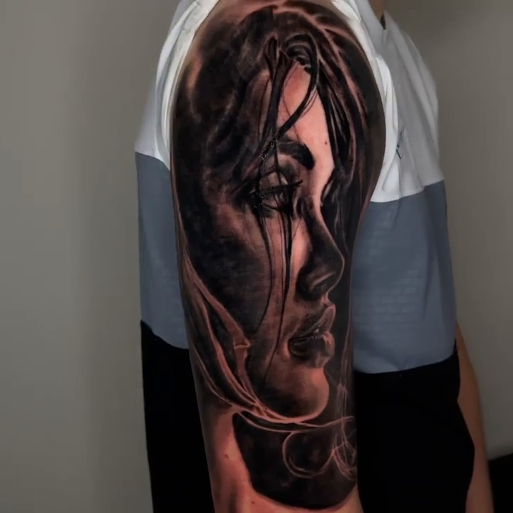 Tattoo by @sim_camillonitattoos — realism, black_and_grey