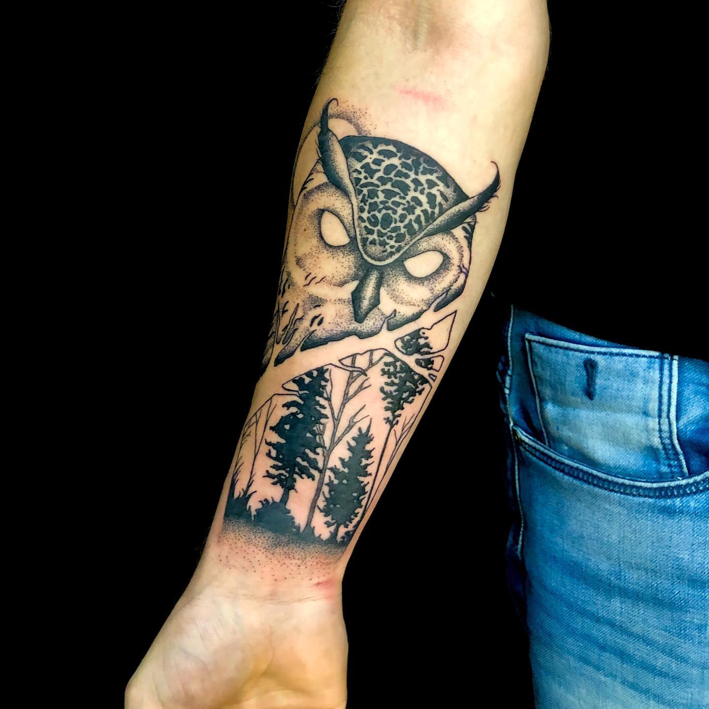 Tattoo by @romanostattoo — dotwork, black_and_grey