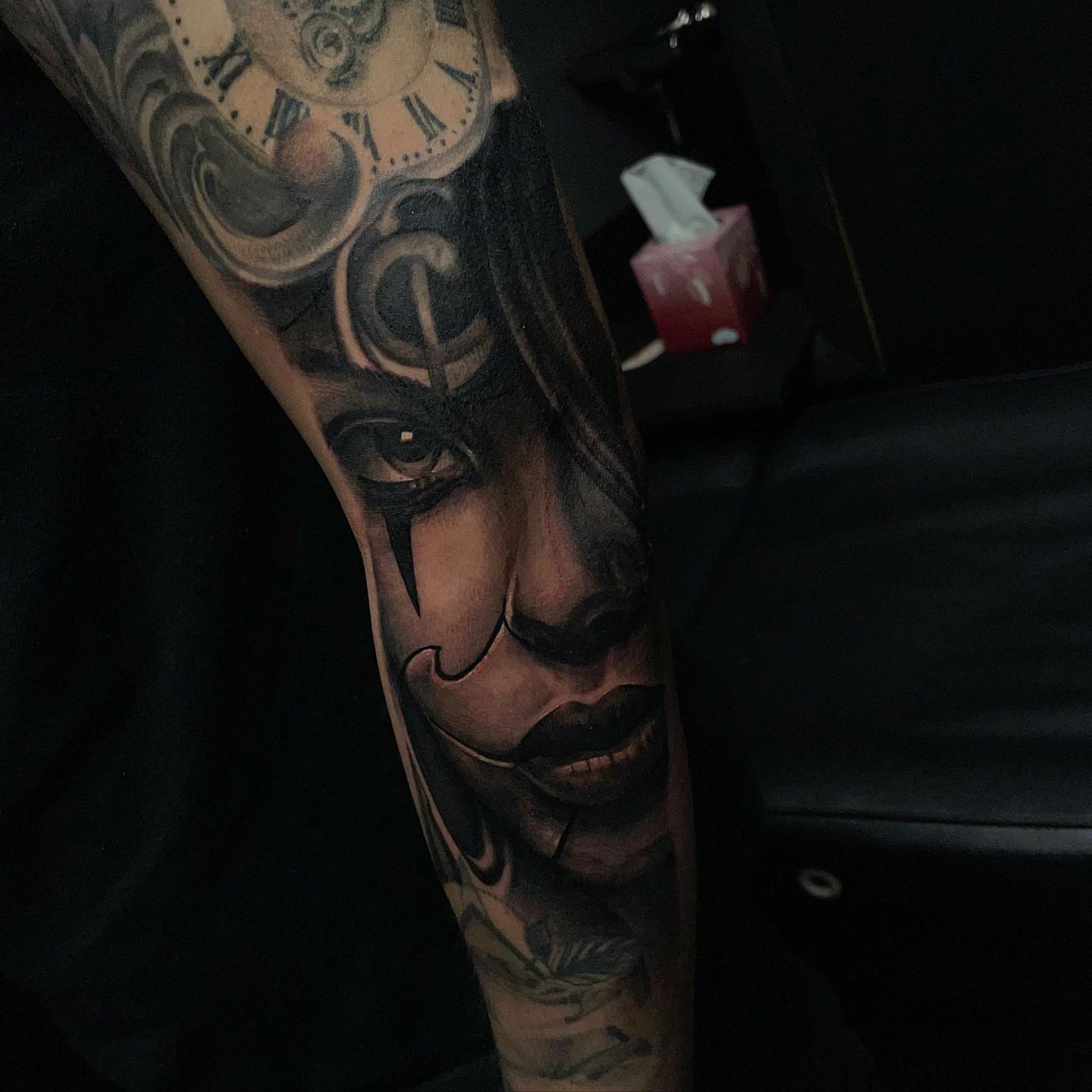 Portrait realism tattoo on the forearm by Nick Jones (Buttonsandfaders)