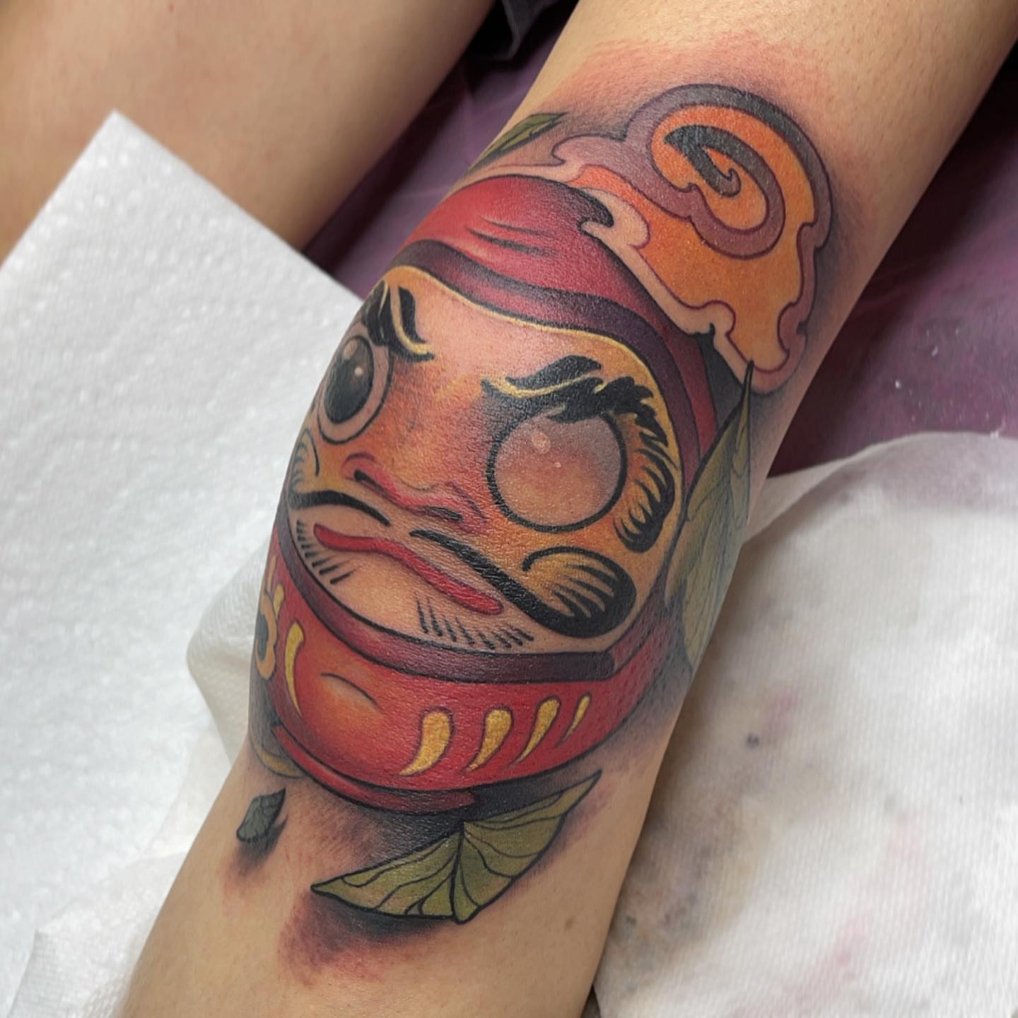 Demon mask American traditional tattoo on the forearm by ceci✨, Edinburg, Texas