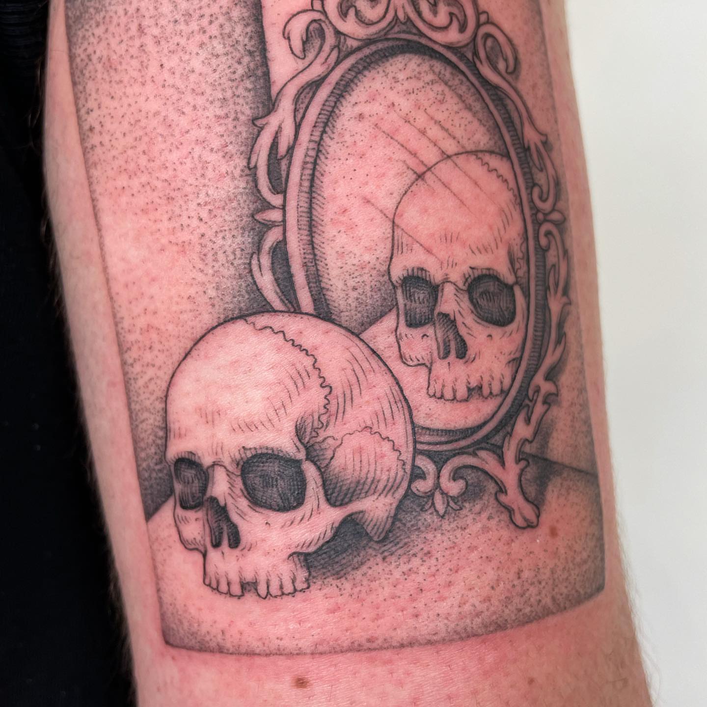 Skulls black and grey tattoo on the forearm by @jettaturas, New City, New York