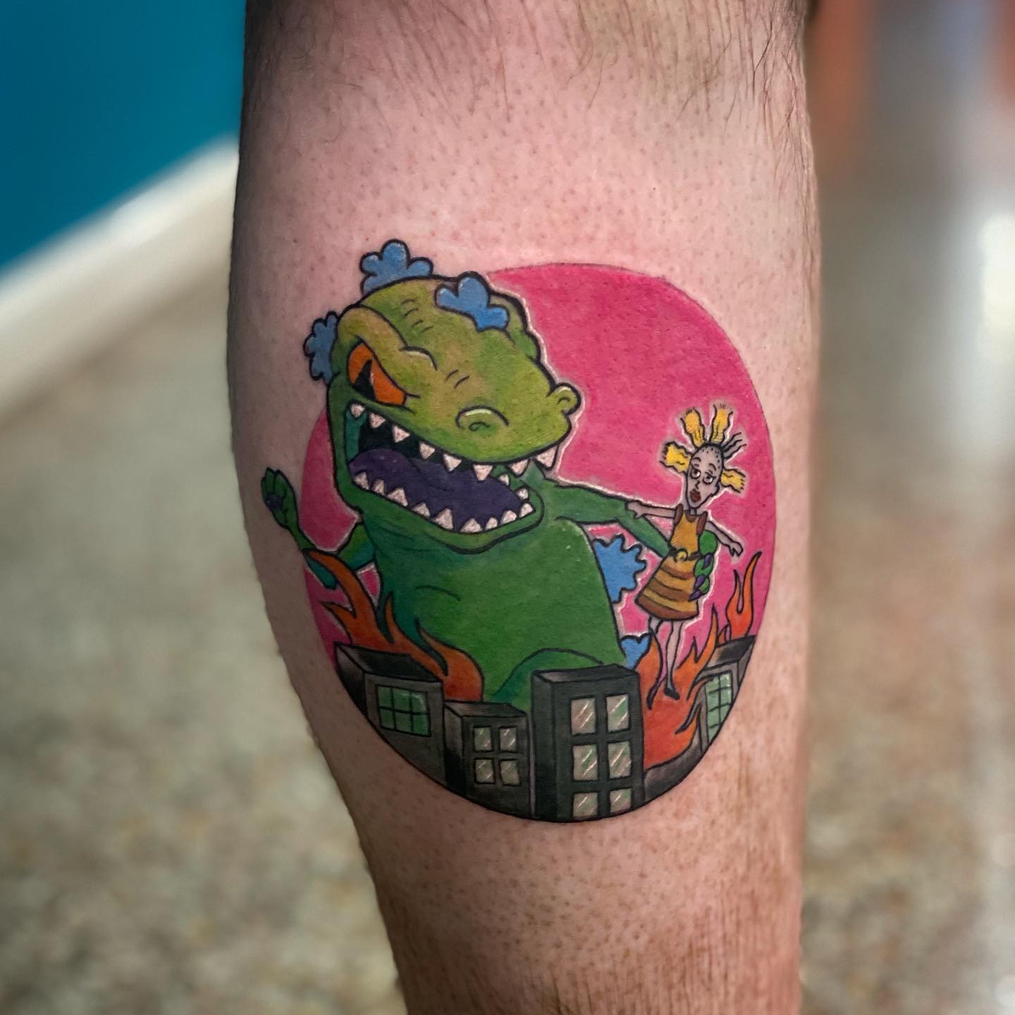 Reptar and angelica new school tattoo on the forearm by Sally Darling