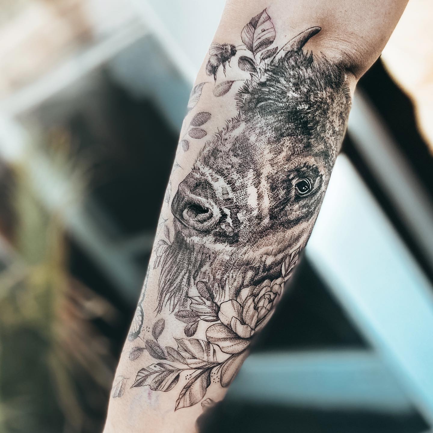 Donkey realism tattoo on the forearm by Ayauna Mai