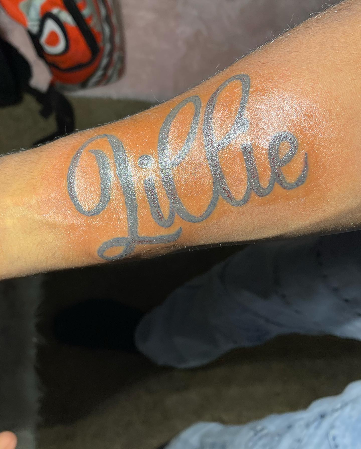 Script lettering lettering script tattoo on the forearm by InkByChing❤️🔥