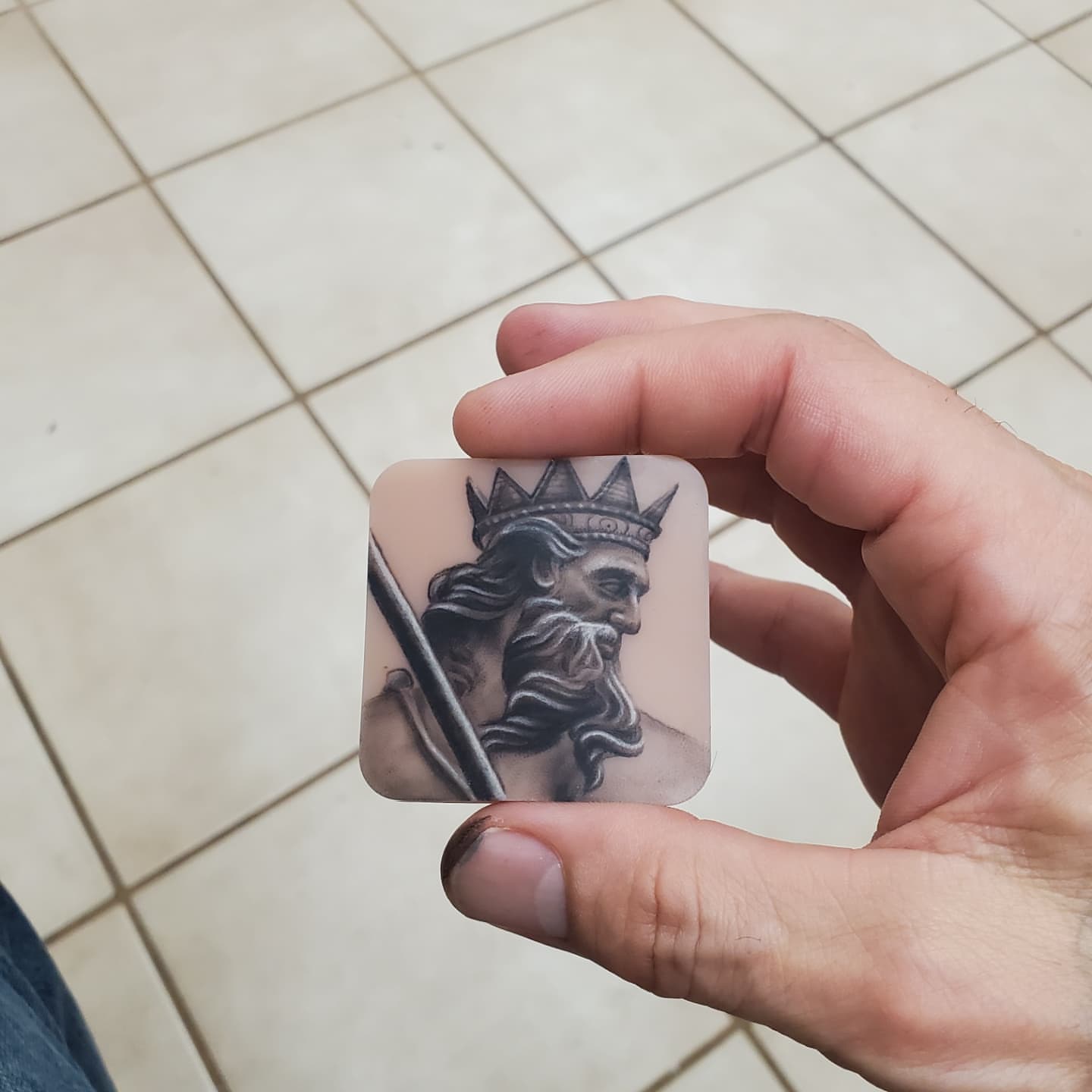 King with crown black and grey tattoo on the hand by @stevison15