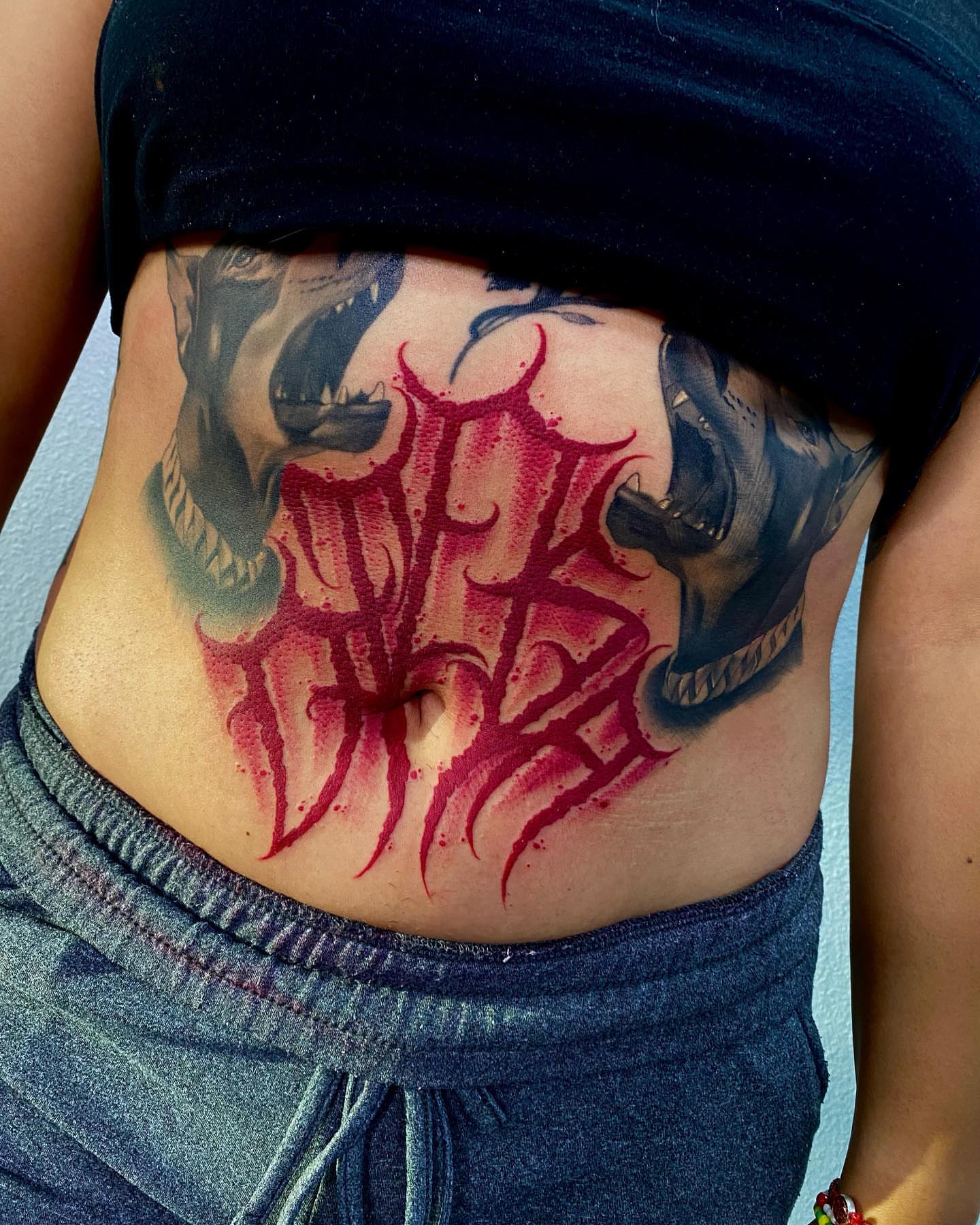 Demon dark realism tattoo on the torso by James Foltz