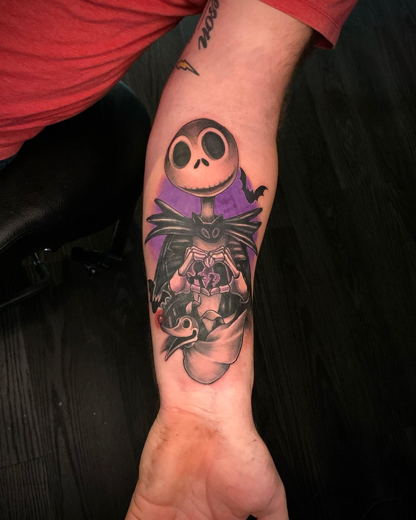 Jack Skellington dark realism tattoo on the forearm by Seth Scott