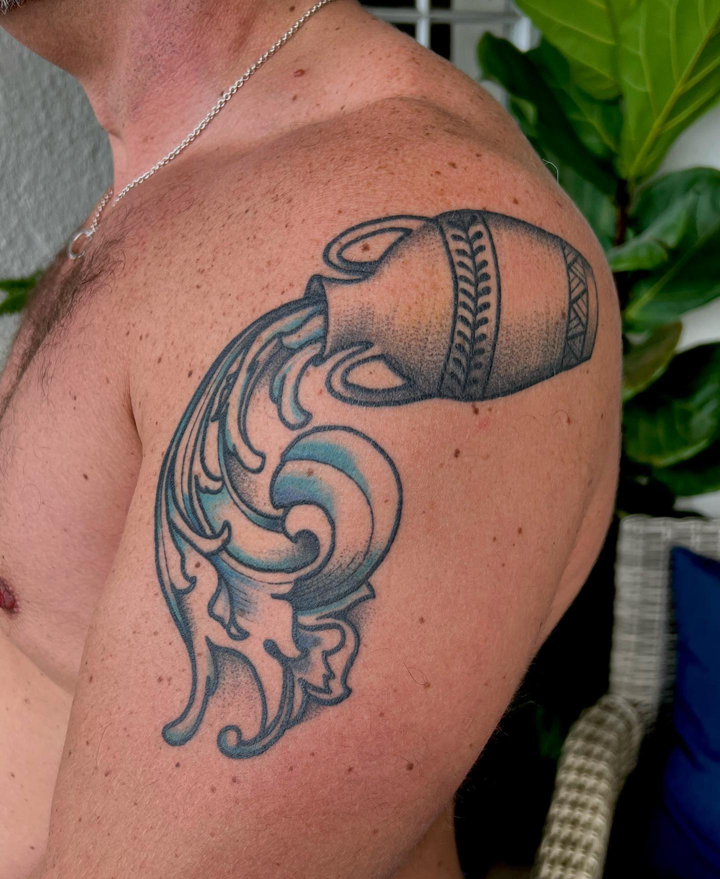 Octopus black and grey tattoo on the shoulder by Ałex, Portland, Oregon