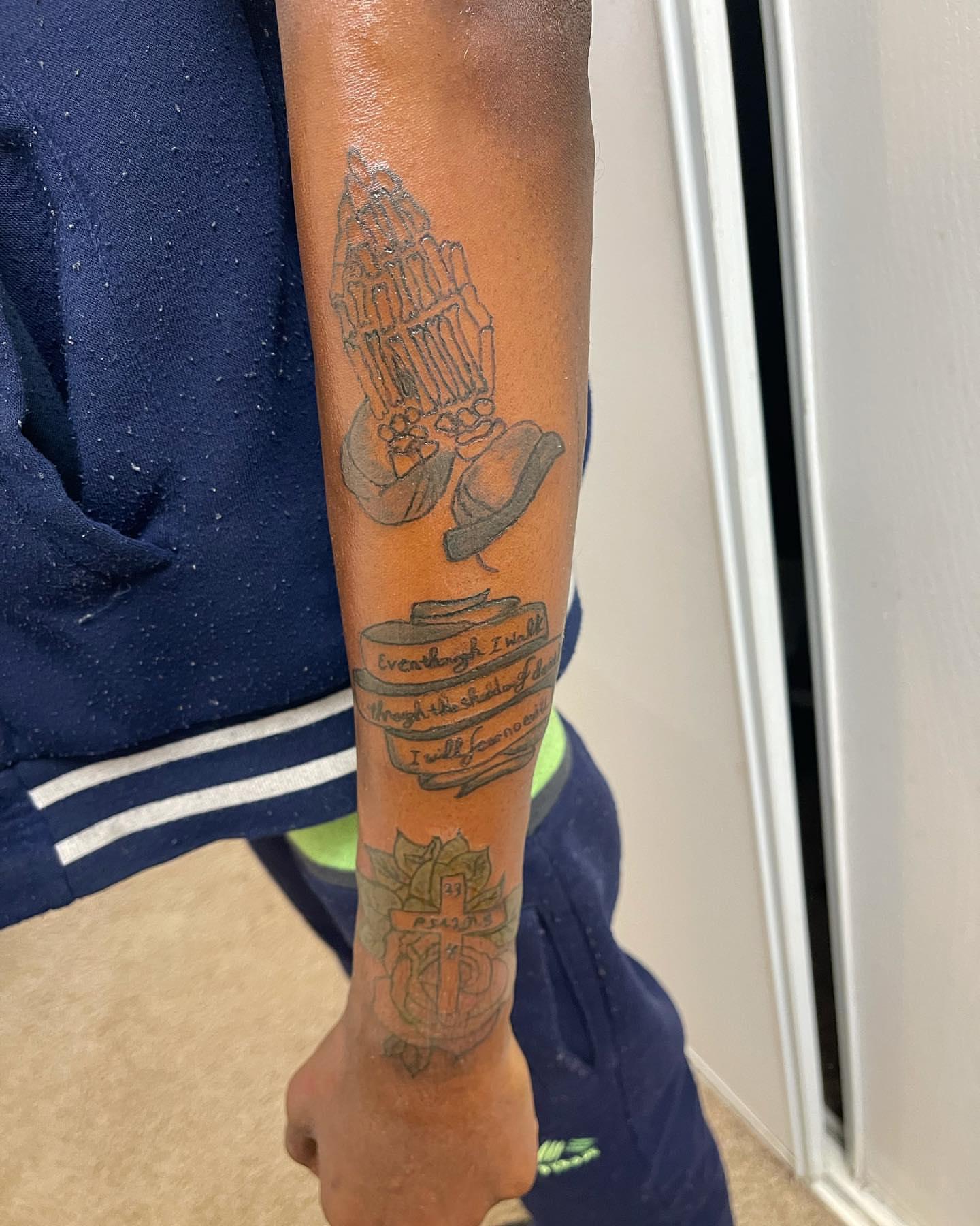 Prayer hands American traditional tattoo on the forearm by InkByChing❤️🔥