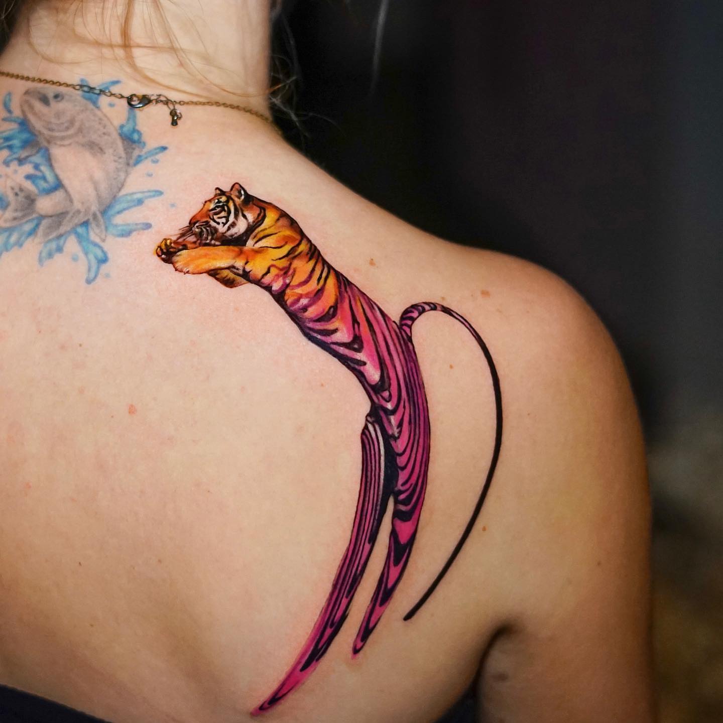 Tiger new school tattoo on the back by ＳＥＲＧＥＩ ＪＡＥＲ [ˈʤeɪər]