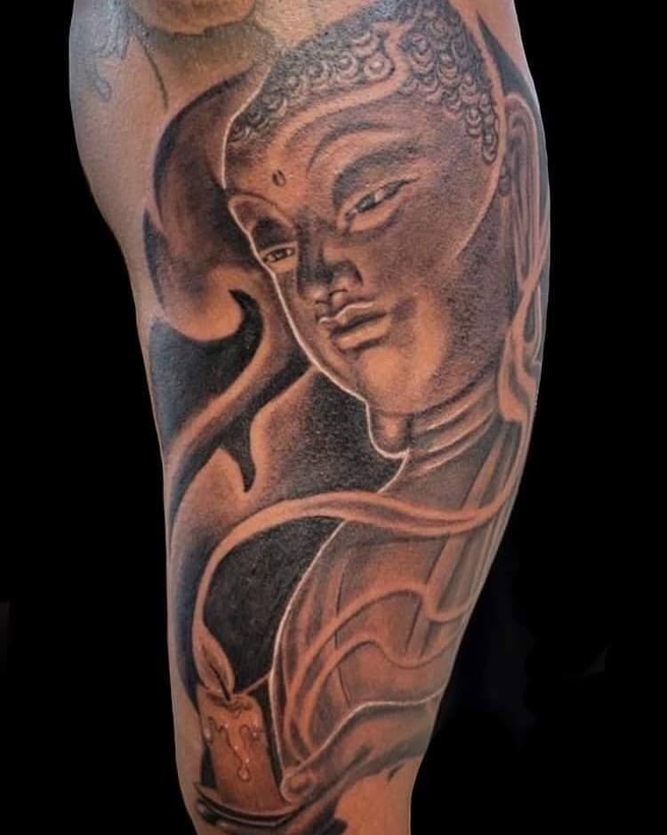 Tattoo by @tat2mushu — black_and_grey, realism