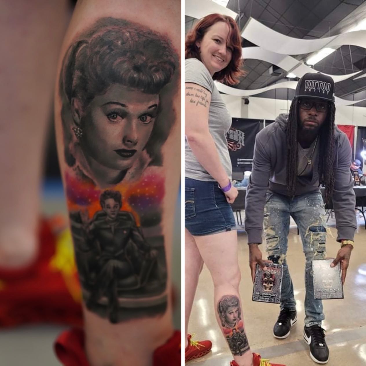 Lucille Ball realism tattoo on the forearm by Sly Davis