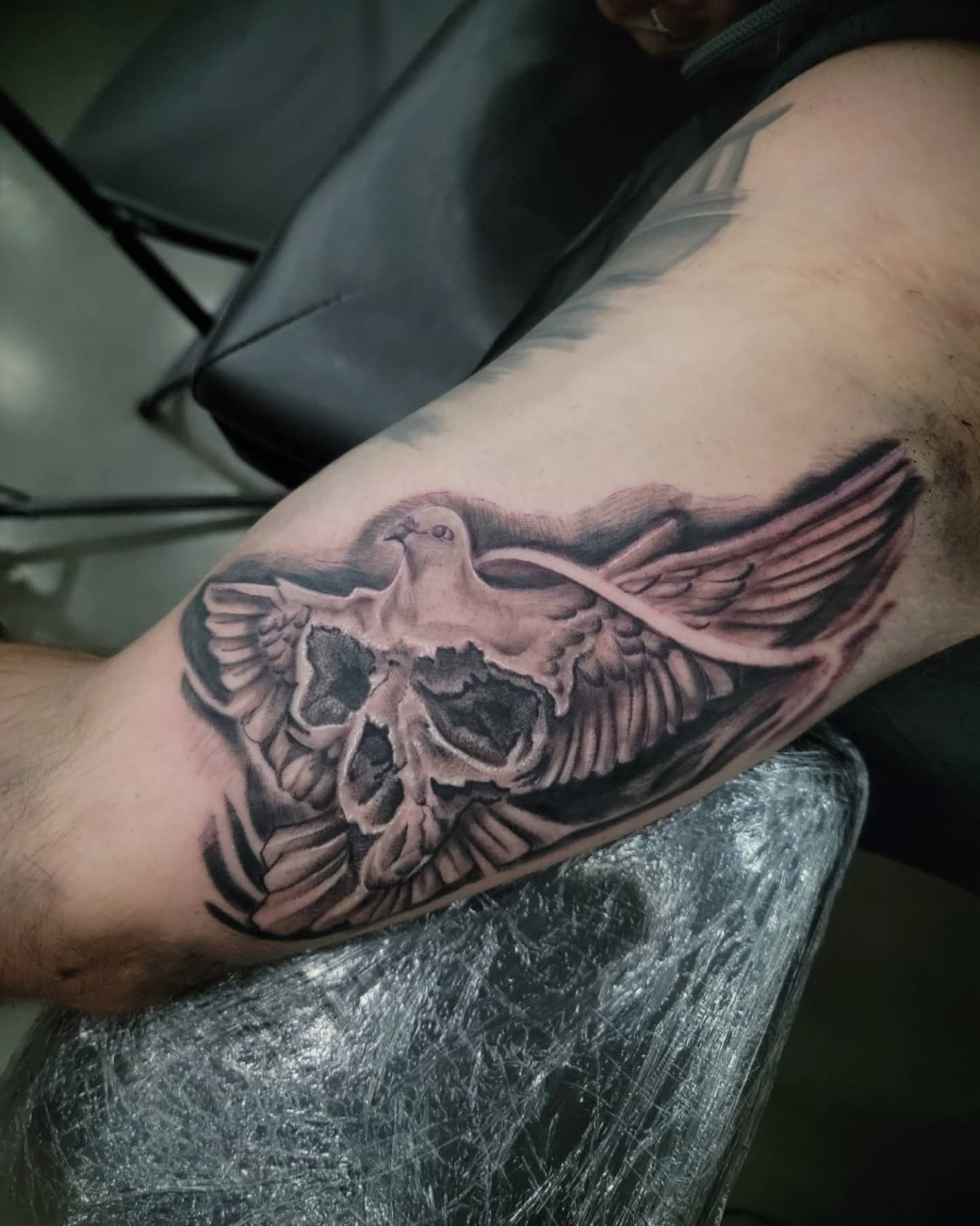 Tattoo by @tat2mushu — black_and_grey, realism