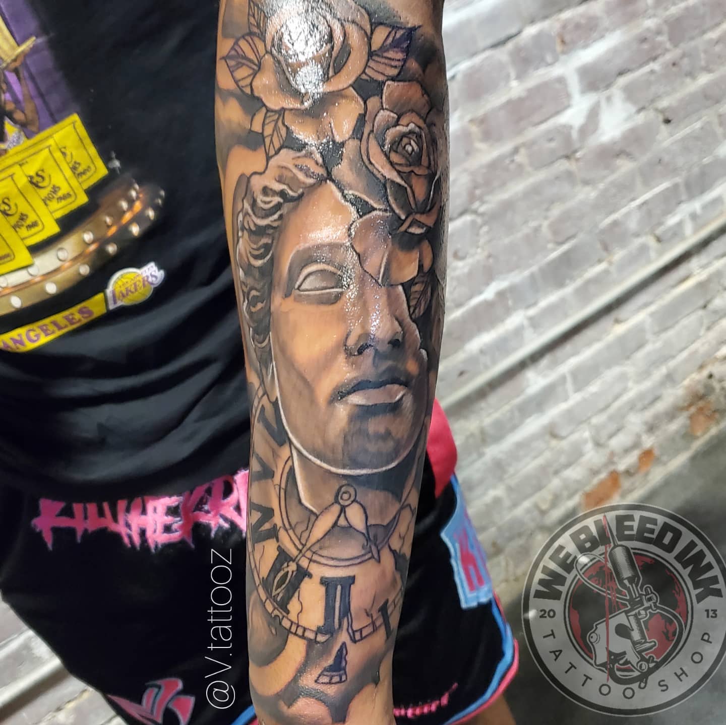 Portrait realism tattoo on the forearm by call (504)441-9275 for info