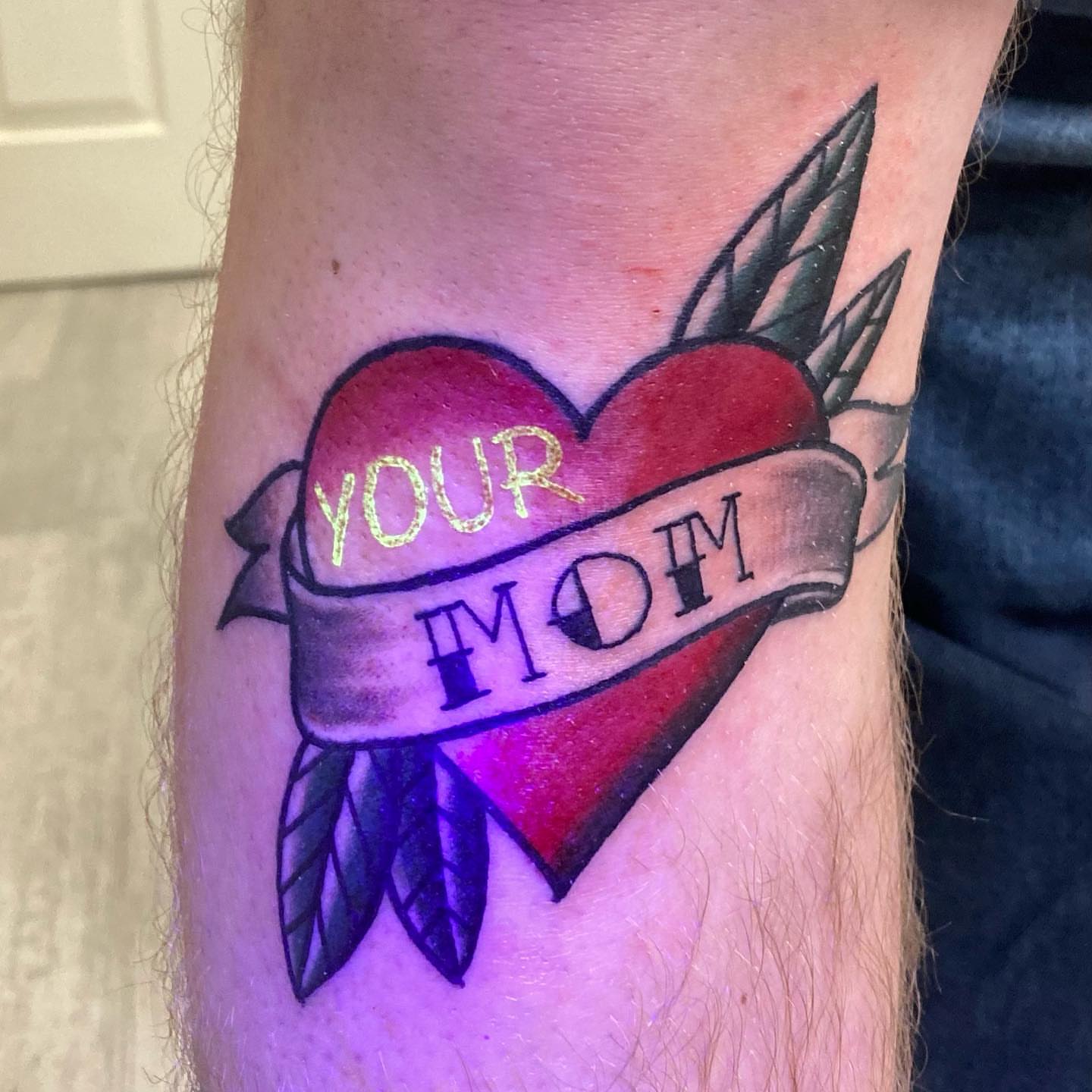 Heart with ribbon American traditional tattoo on the forearm by 𝕮𝖍𝖊𝖞𝖊𝖓𝖓𝖊