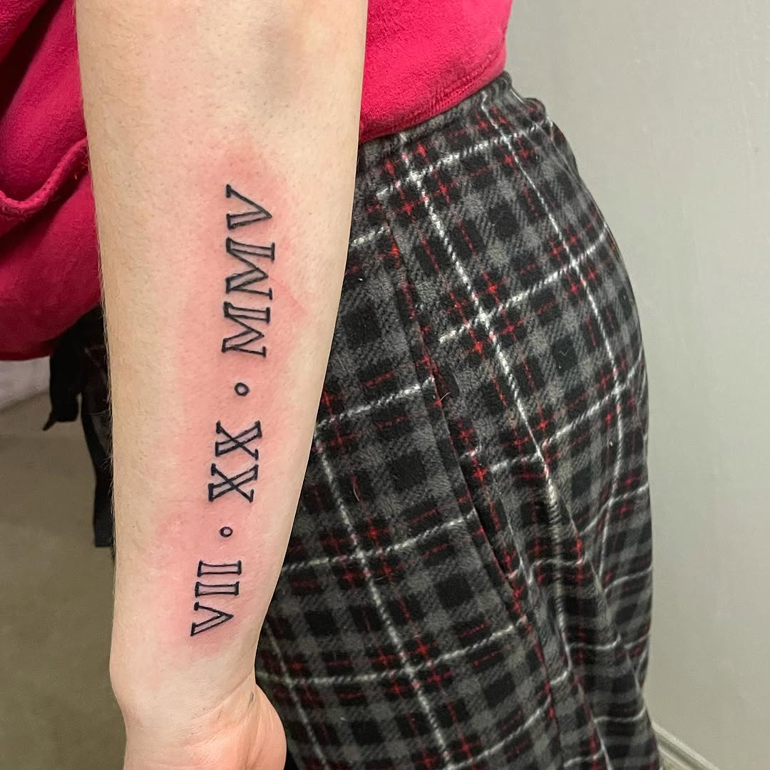 Roman numerals lettering tattoo on the forearm by InkByChing❤️🔥