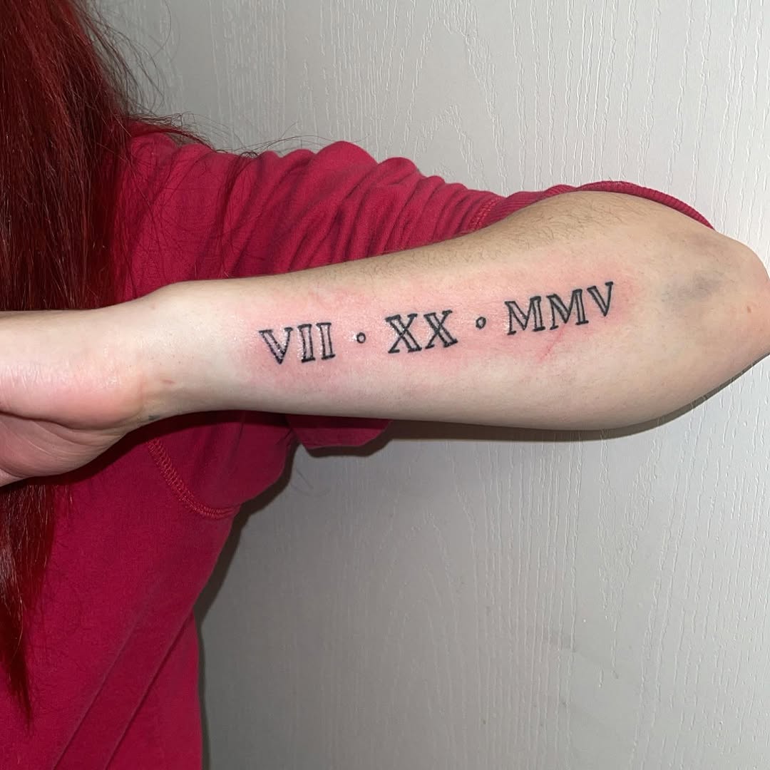 Roman numerals lettering tattoo on the forearm by InkByChing❤️🔥