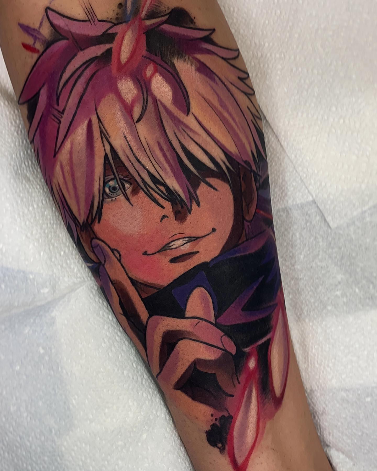 Anime character anime tattoo on the forearm by Kara Klenk