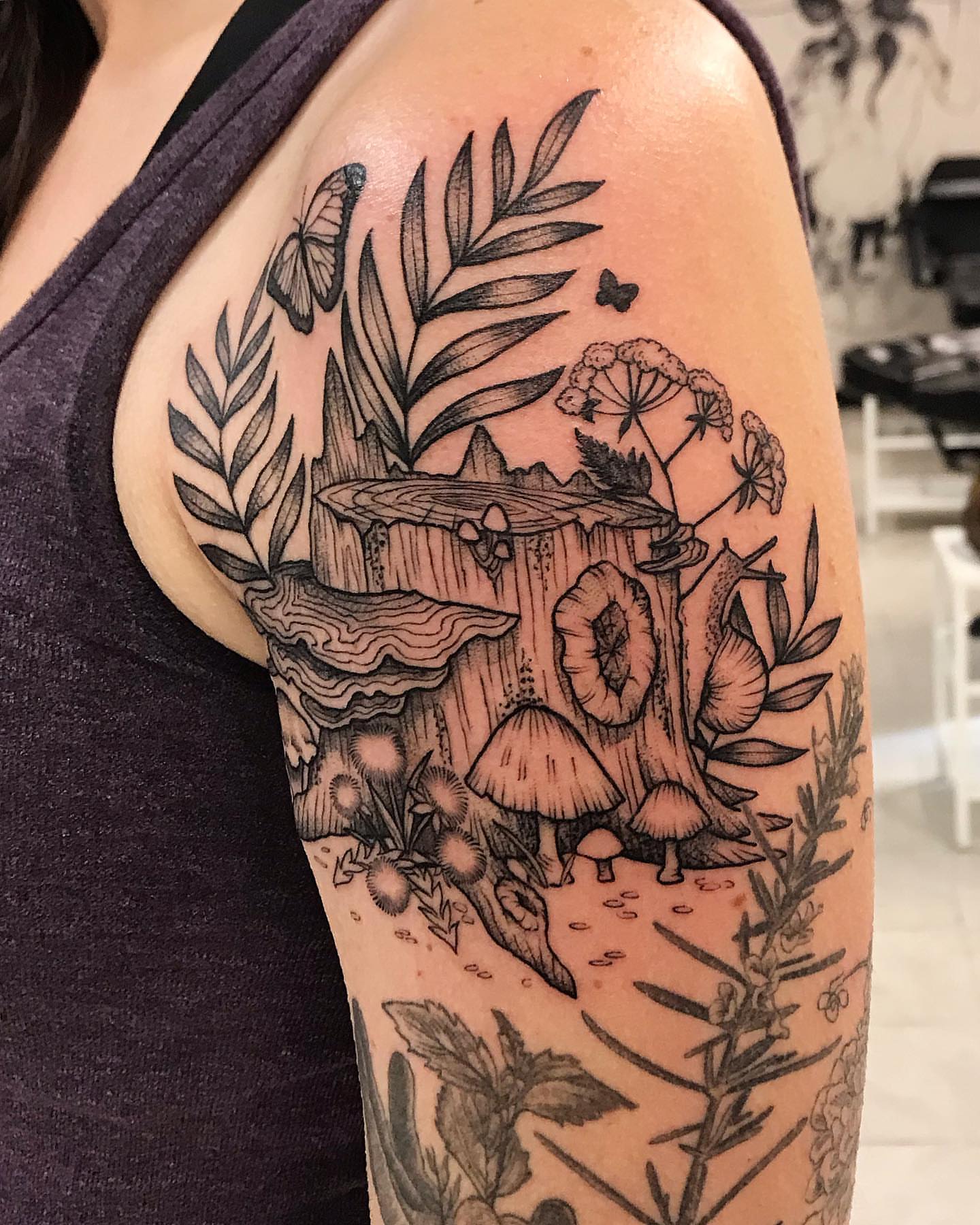 Mushroom forest realism tattoo on the forearm by 🍓secret k. - Austin Tattoo Artist