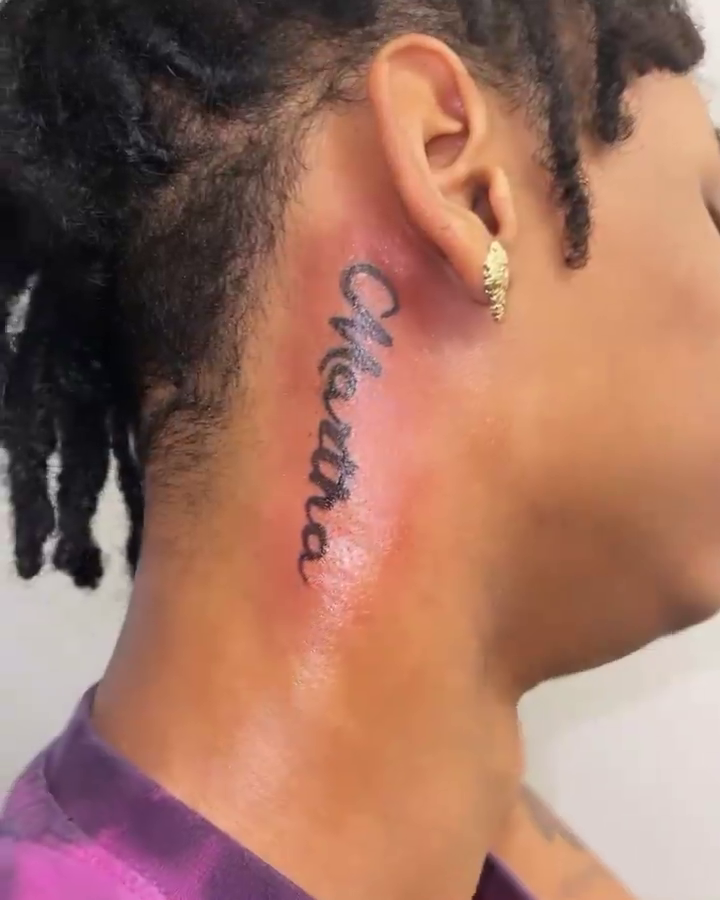 Name tattoo on neck lettering tattoo on the neck by InkByChing❤️🔥
