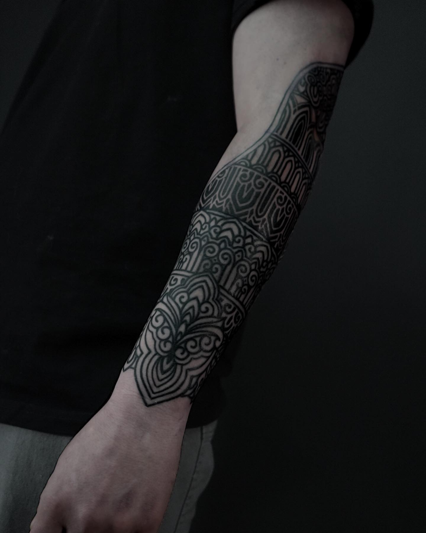 Geometric pattern geometric tattoo on the forearm by Oliver kenton, San Diego, California