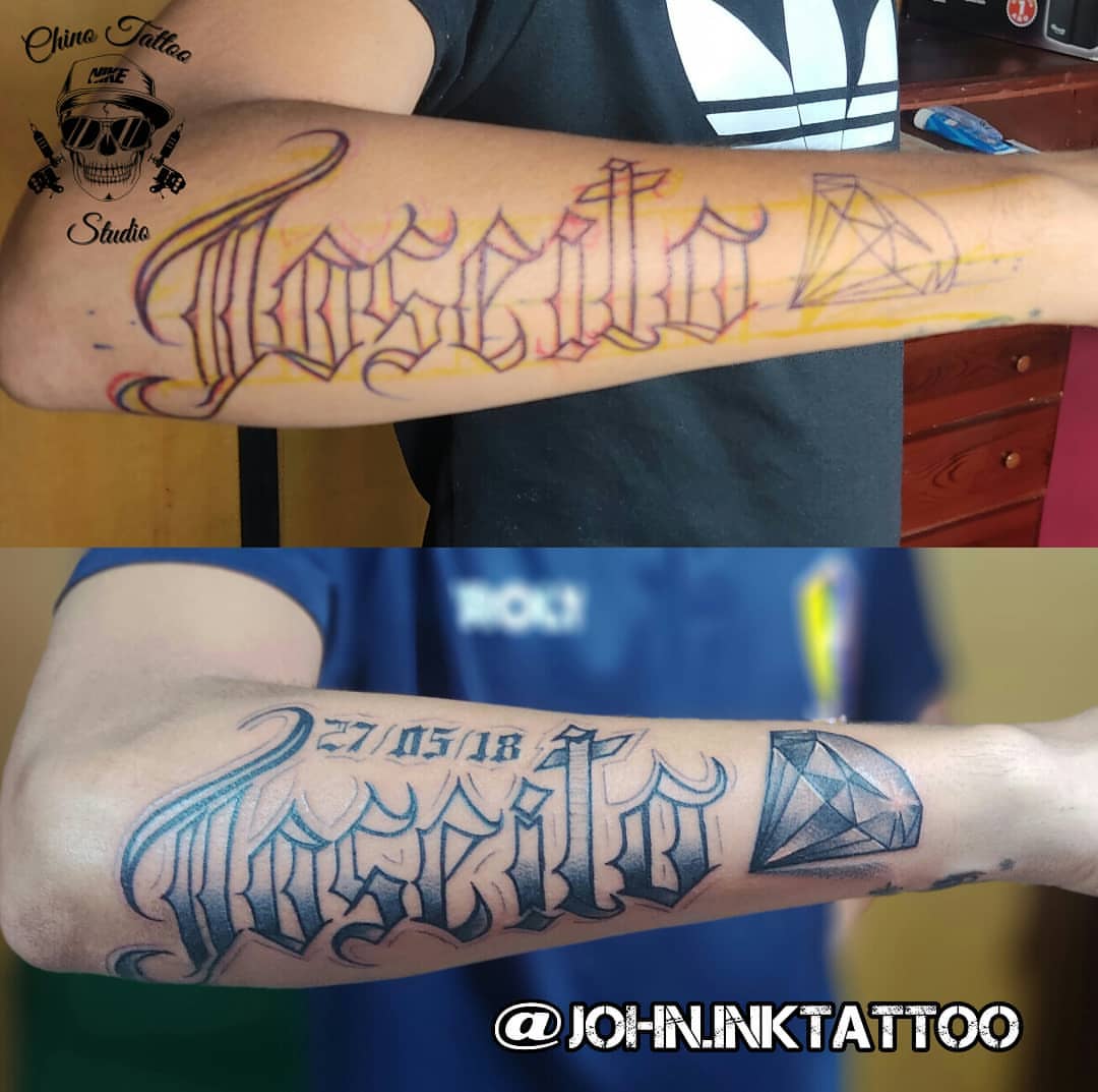 Script lettering lettering script tattoo on the forearm by John Briceño, Columbus, Ohio