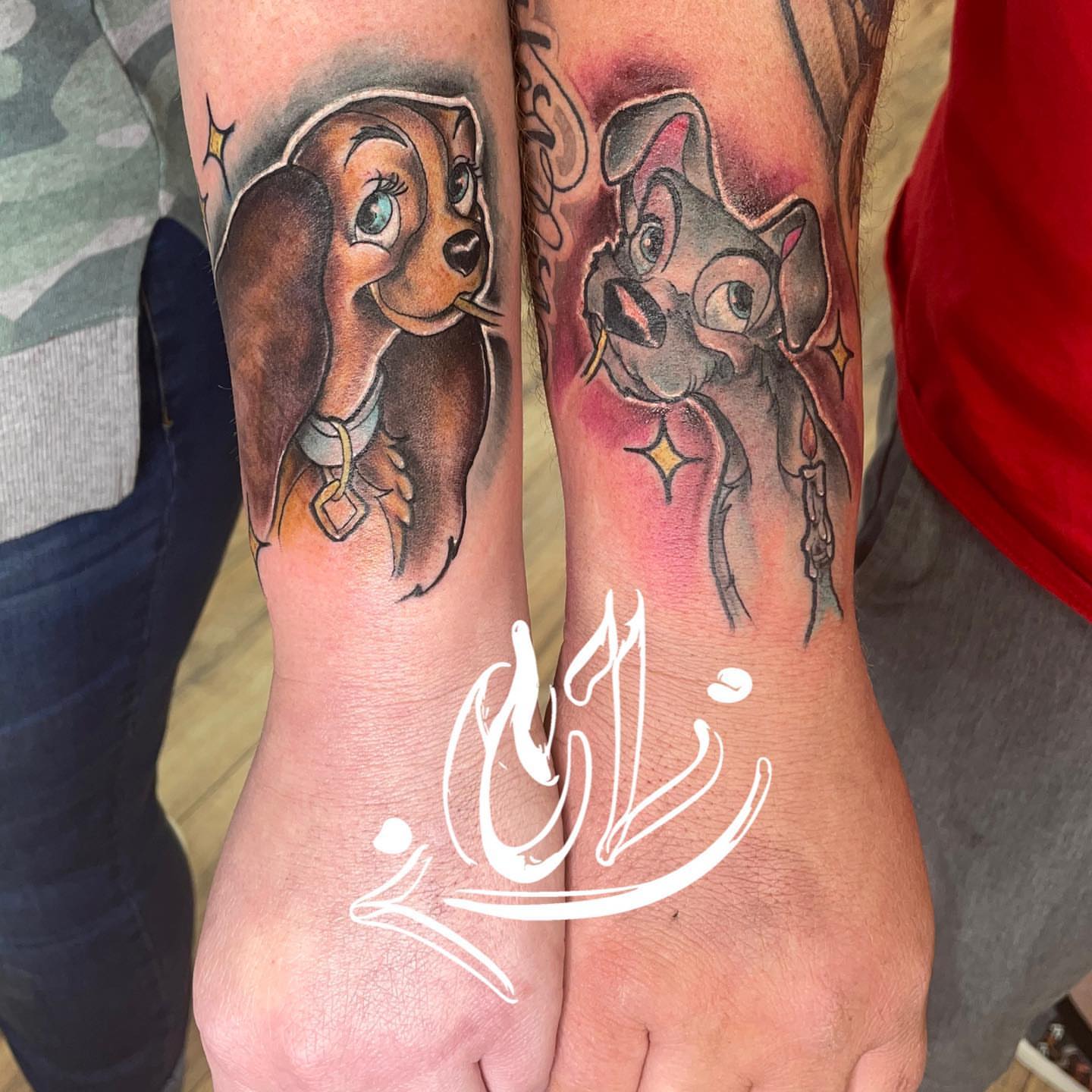 Dogs realism tattoo on the foot by Labbé