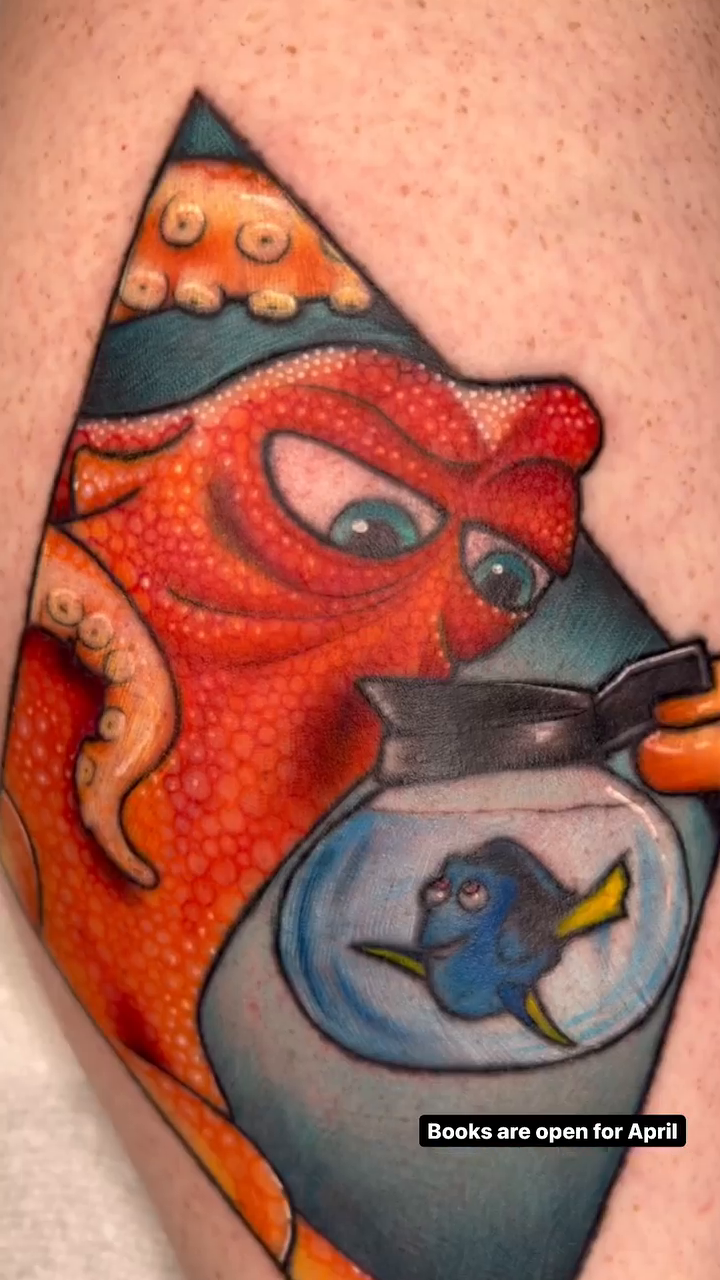 Octopus and fish new school tattoo by Tattoos by Hanna, Farmington Hills, Michigan
