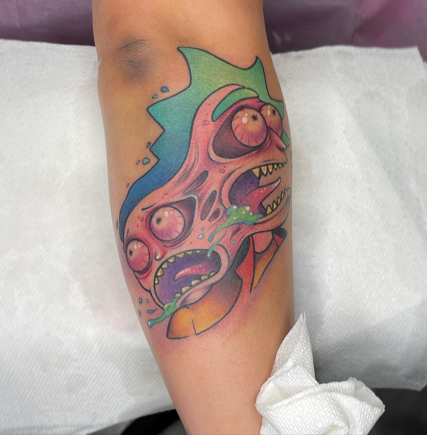 Monster head new school tattoo on the forearm by ceci✨, Edinburg, Texas