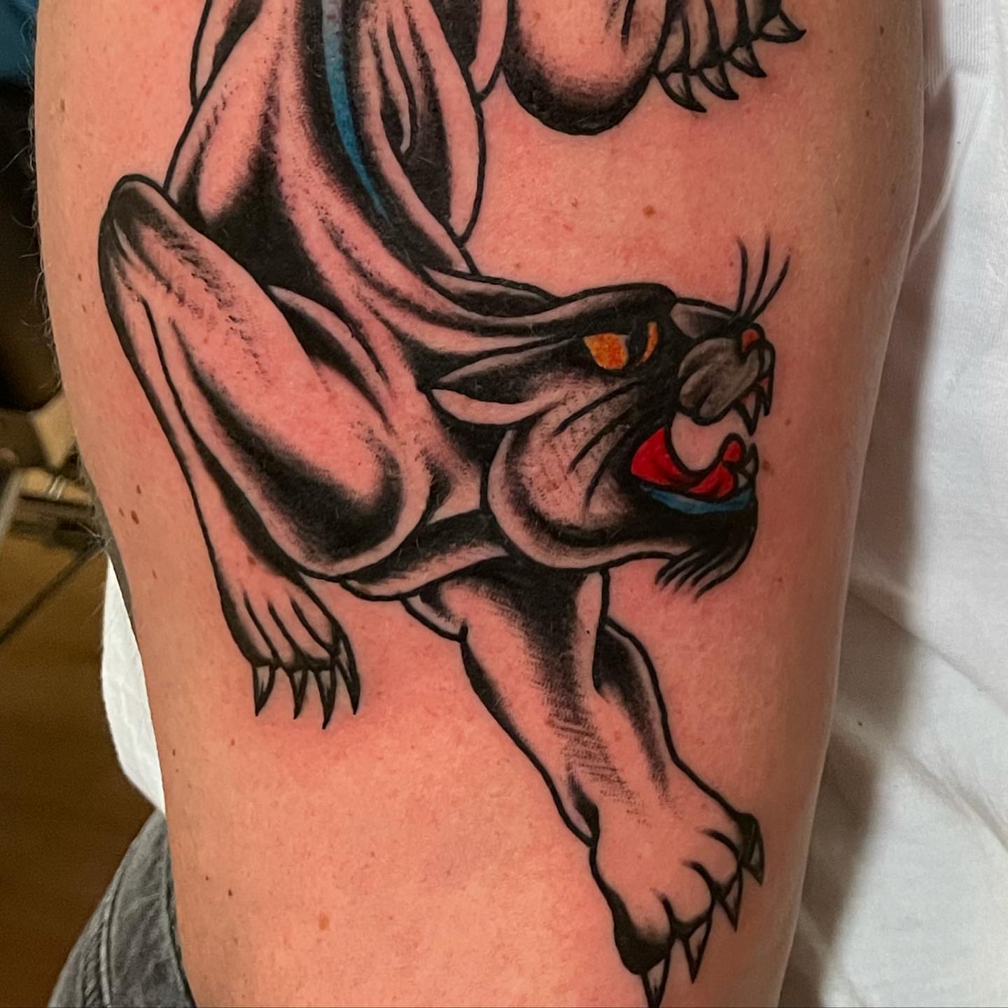 Panther American traditional tattoo on the forearm by Alessandro Pennella
