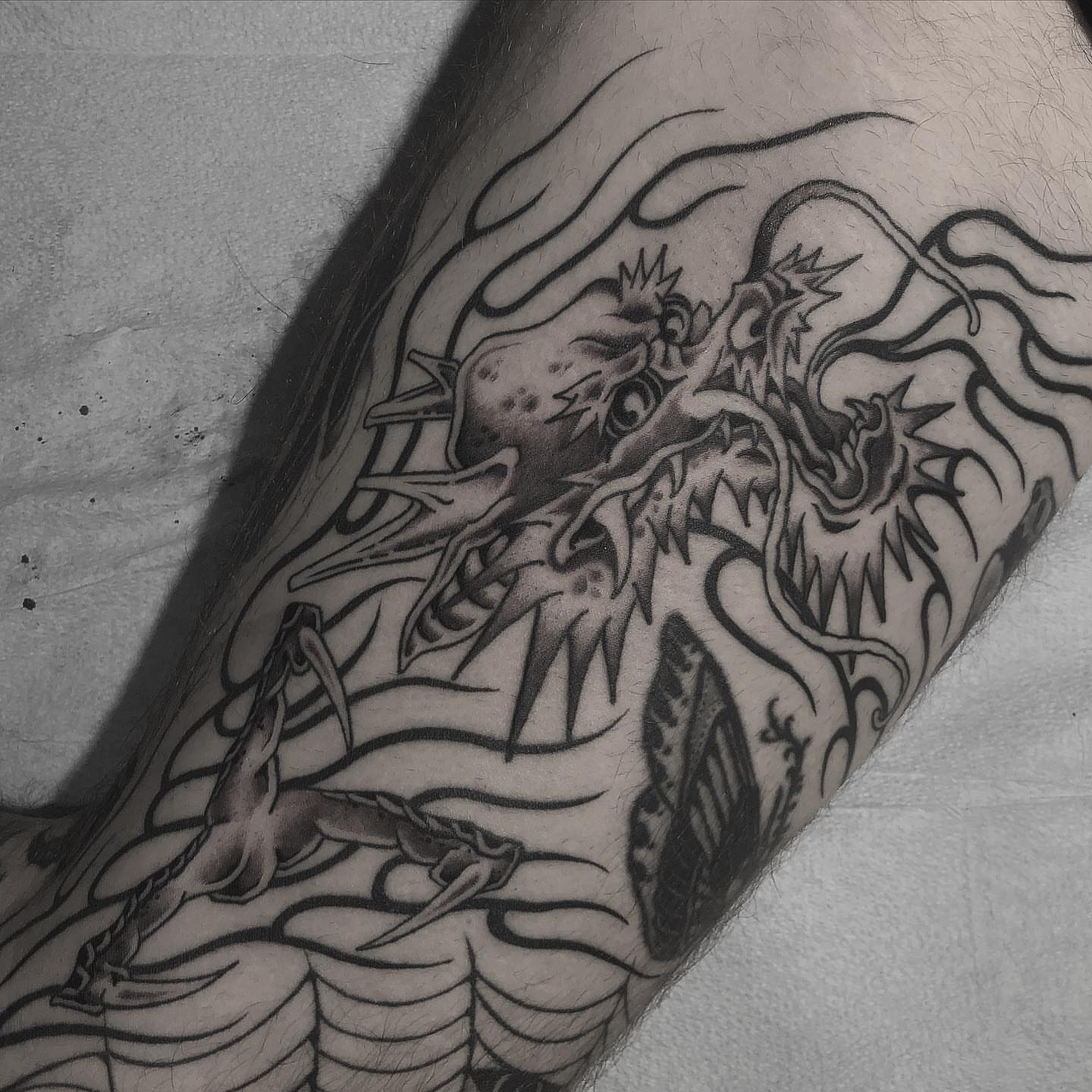 Dragon japanese irezumi tattoo on the forearm by Jay Breen