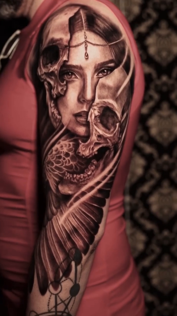 Tattoo by @inkedbydaniela — dark_realism, black_and_grey