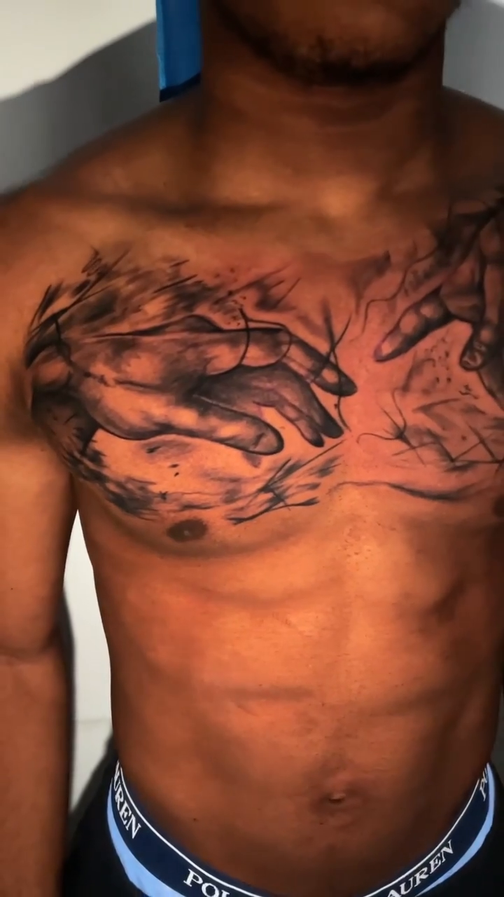 Hands reaching realism tattoo by Matthew Diaz