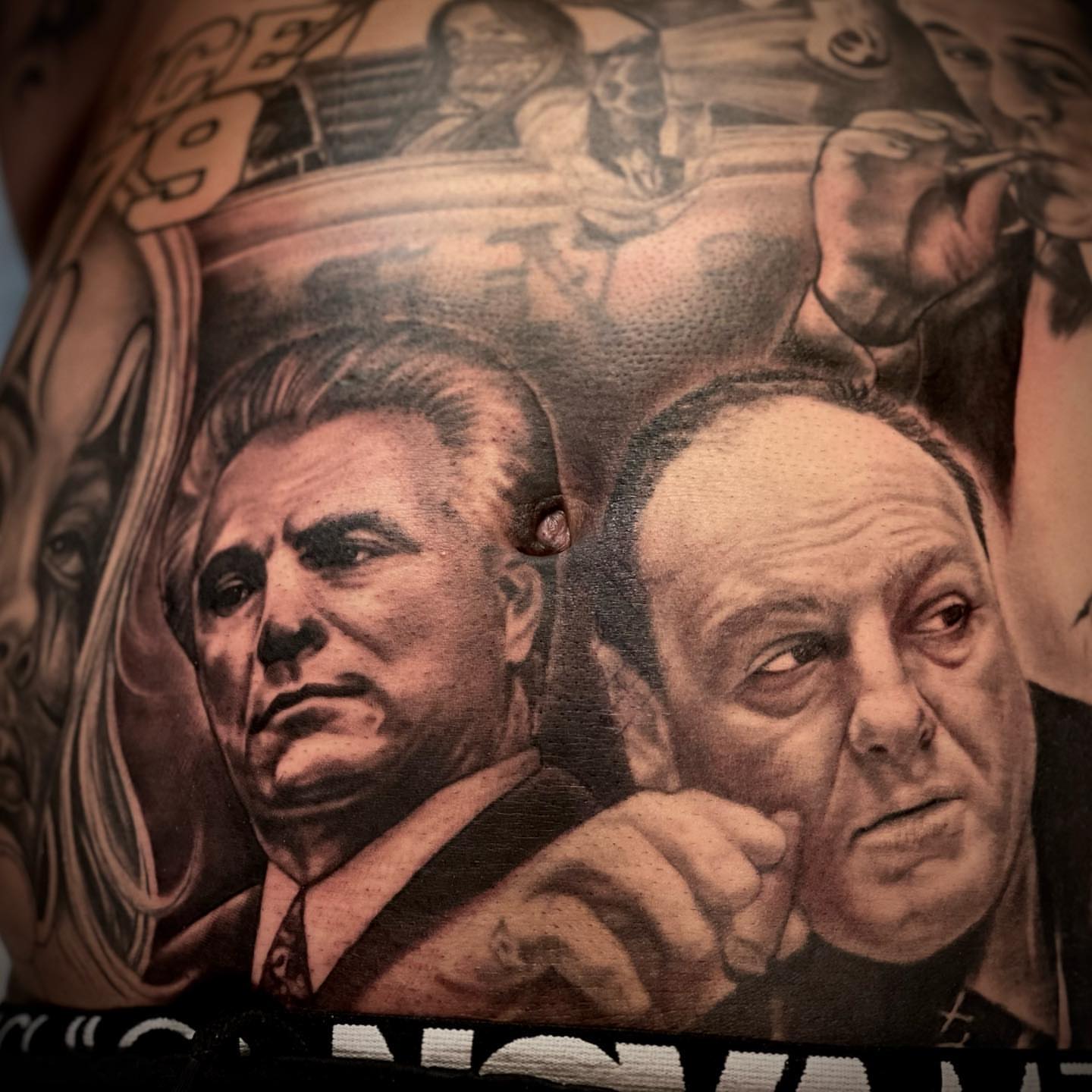 The godfather characters realism tattoo on the torso by Jerm Rekow