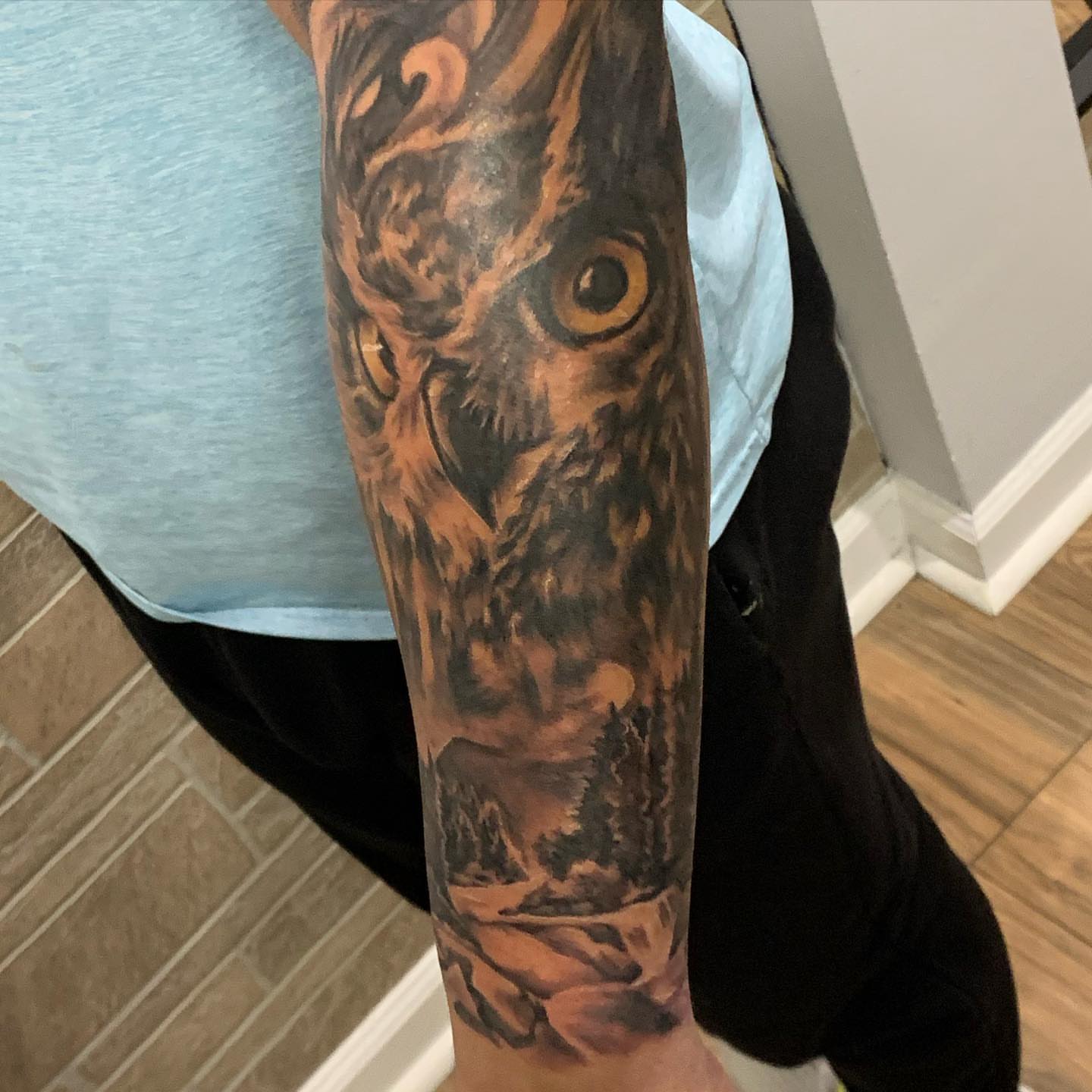 Owl realism tattoo on the forearm by Lex⛓️