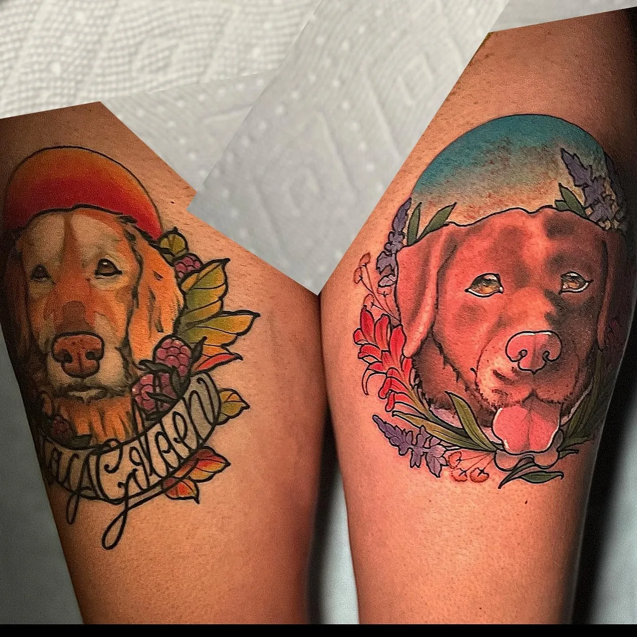 Dog portraits realism tattoo on the thigh by ✤ ᴋɪʀᴀ ᴋɴᴏᴡʟᴛᴏɴ ✤