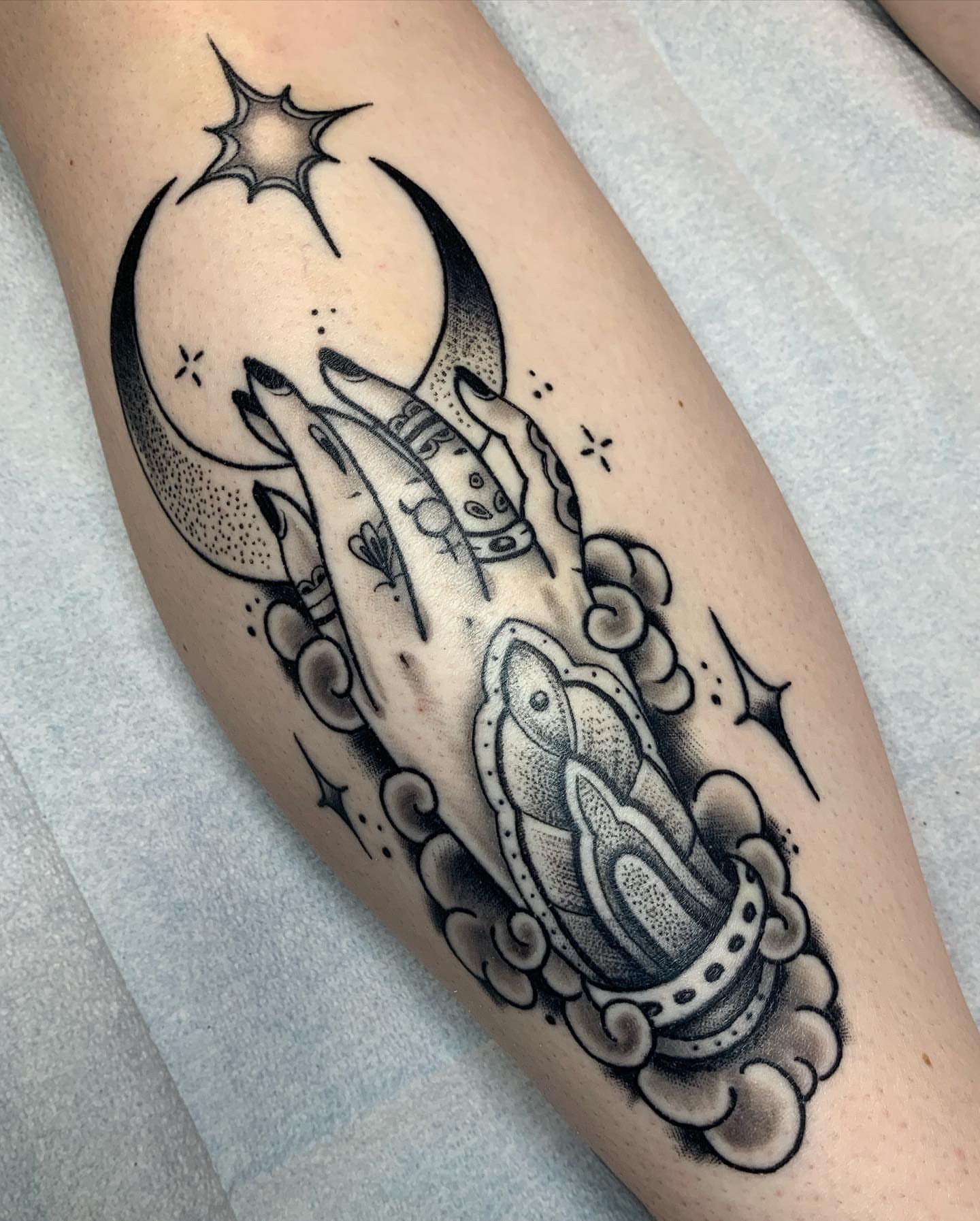 Tattoo by @frankphoenix — dotwork, black_and_grey