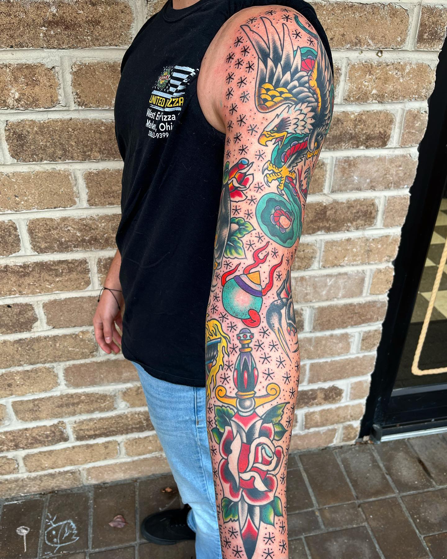 Tattoo by @bwebbtattoo — american_traditional, trash_polka