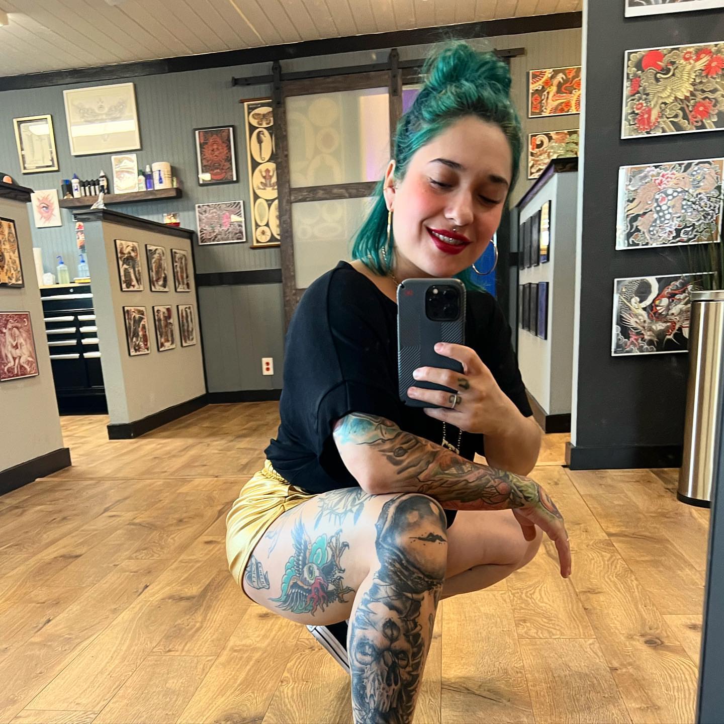 Tattooed leg American traditional tattoo on the leg by Emily Jestine Francis