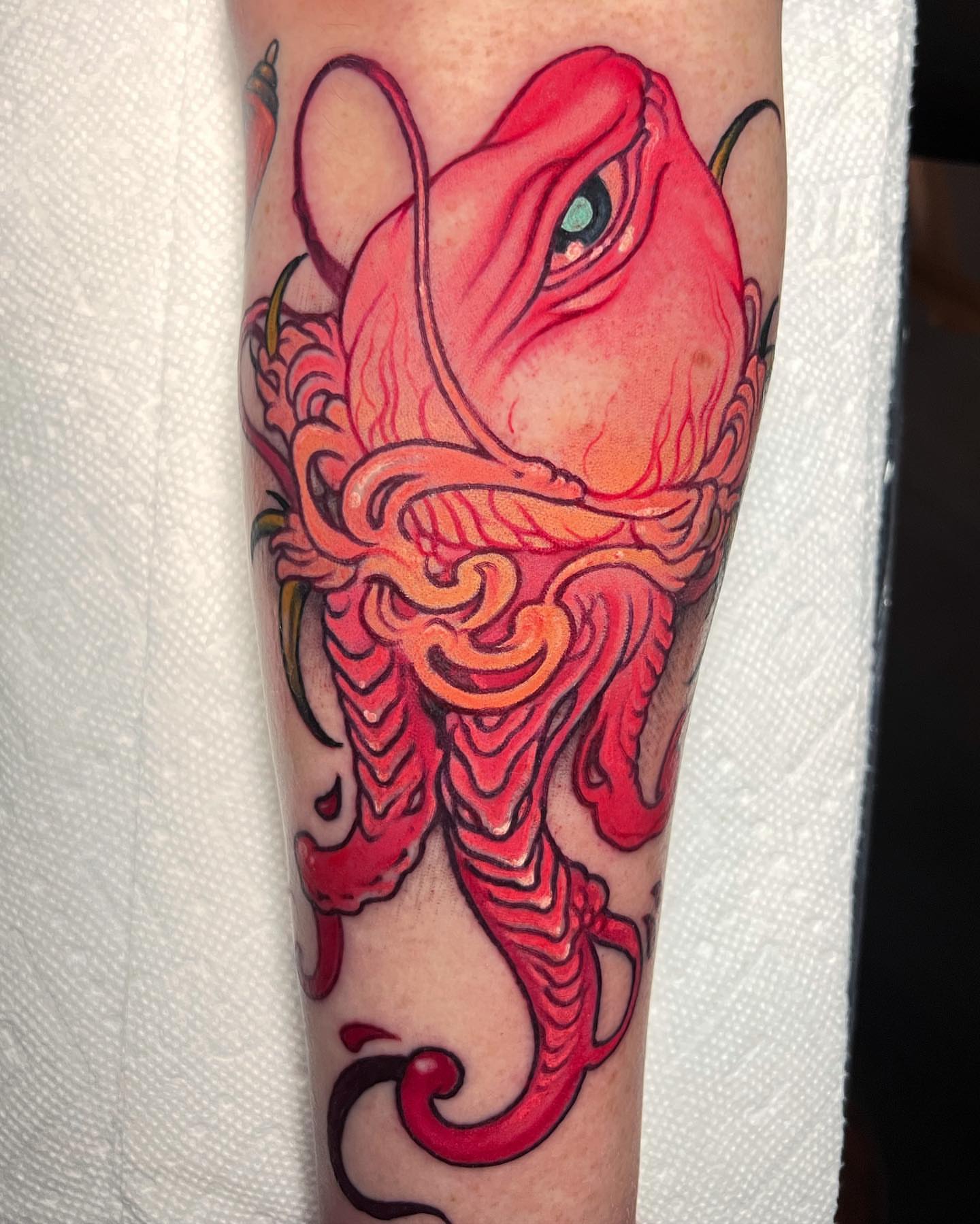 Octopus American traditional tattoo on the forearm by Alisha Harding