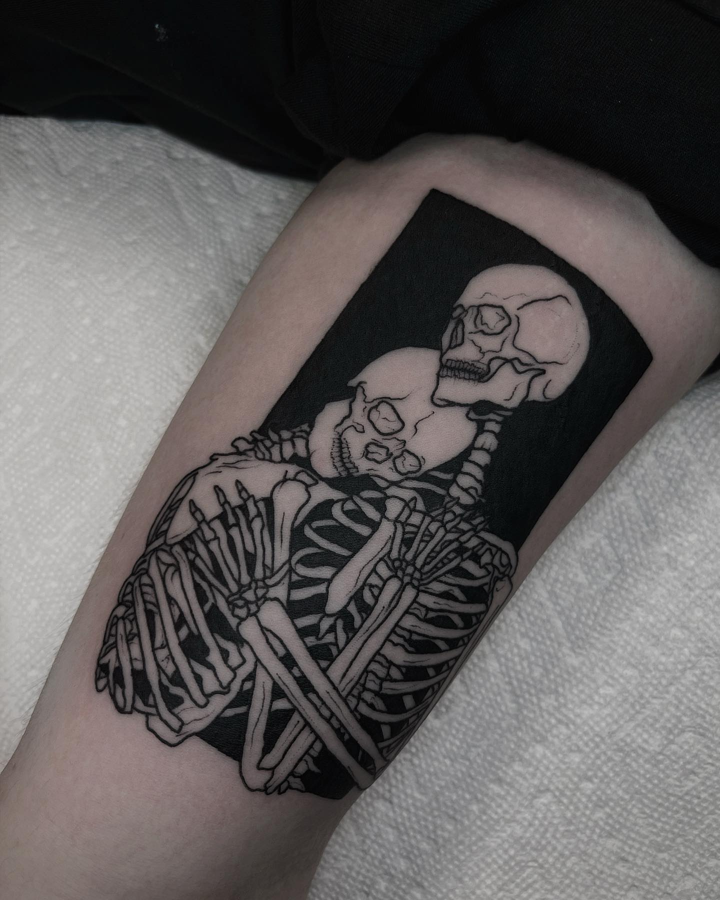 Skeleton black and grey tattoo on the forearm by 𝐀𝐘𝐀𝐍𝐀𝐇