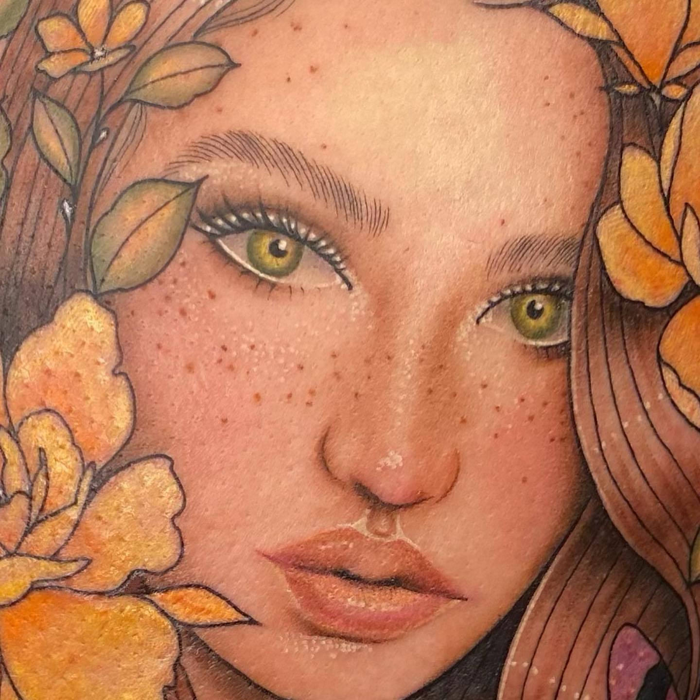 Floral portrait realism tattoo on the head by ✨ Jaden Belle Tattoos ✨
