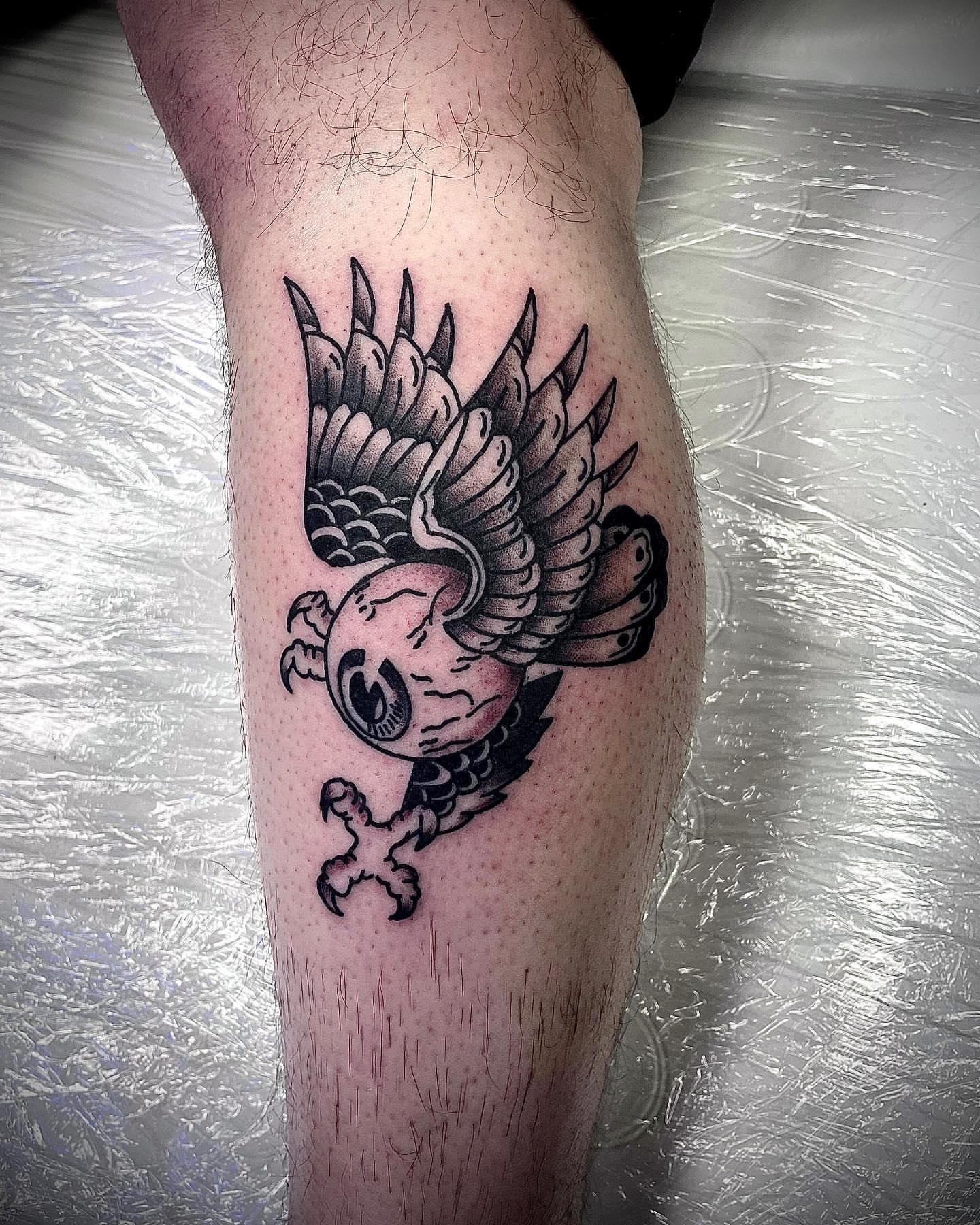 Bird skull American traditional tattoo on the forearm by Colby McClain