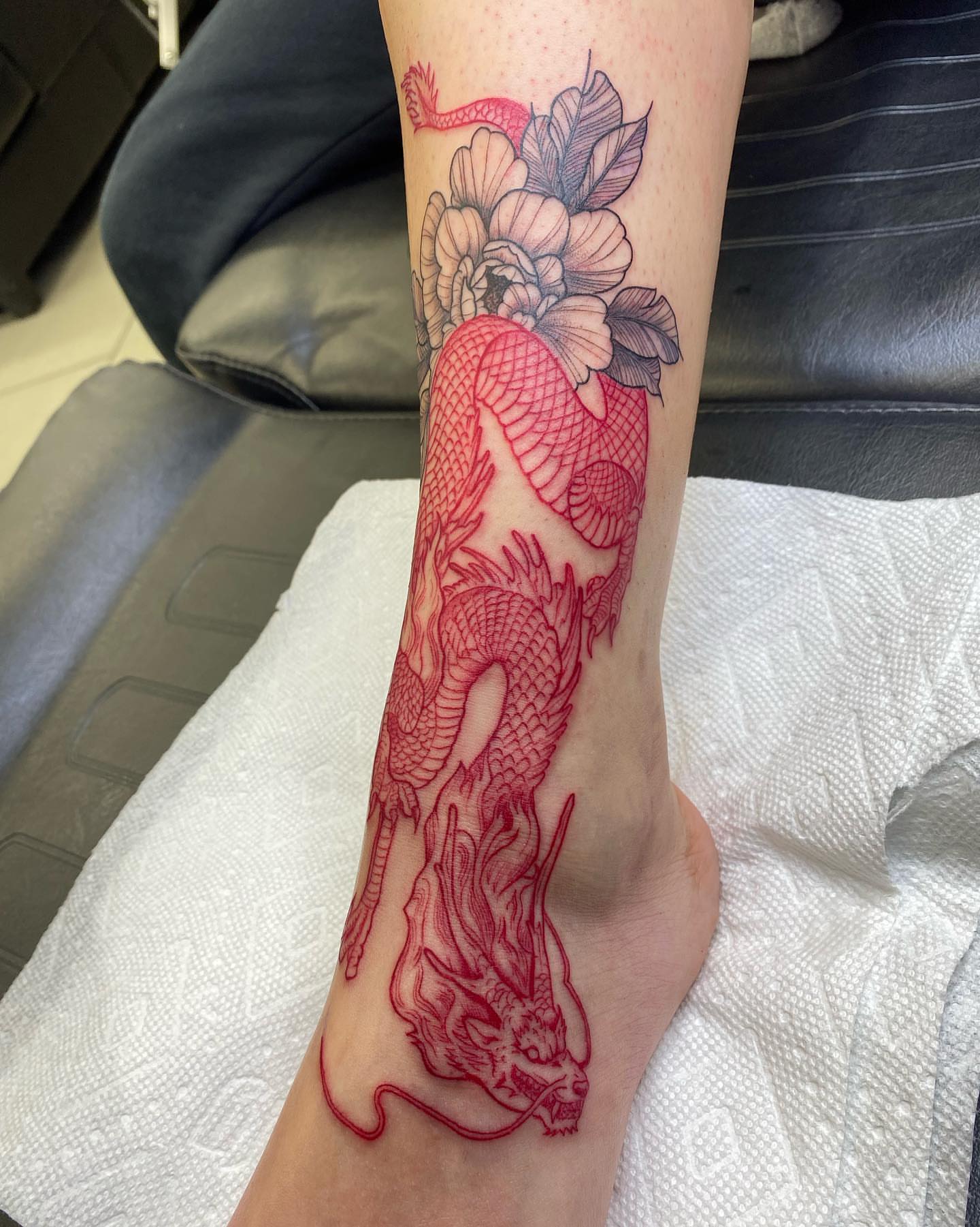 Dragon and flowers japanese irezumi tattoo on the forearm by Dayana✨