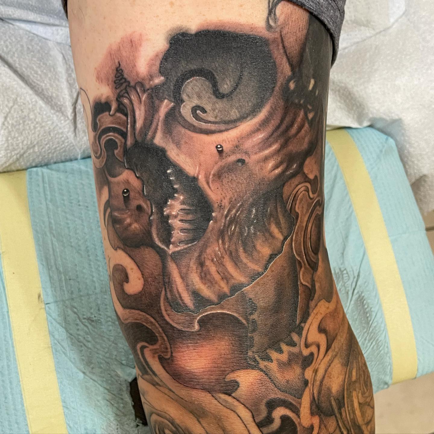 Skull dark realism tattoo on the forearm by @doctorze