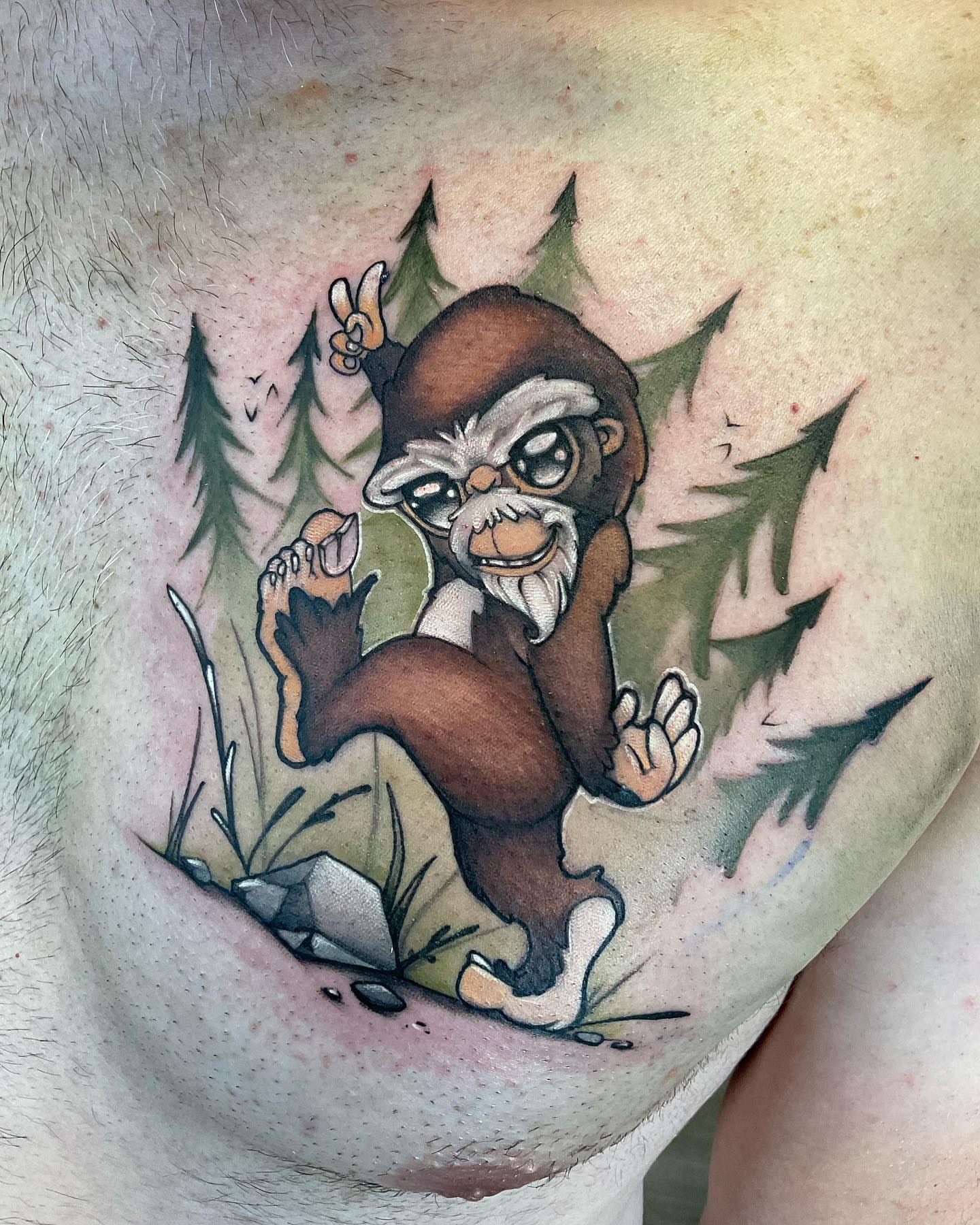 Bigfoot realism tattoo on the chest by Angell Tattoo Artist, Denver, Colorado