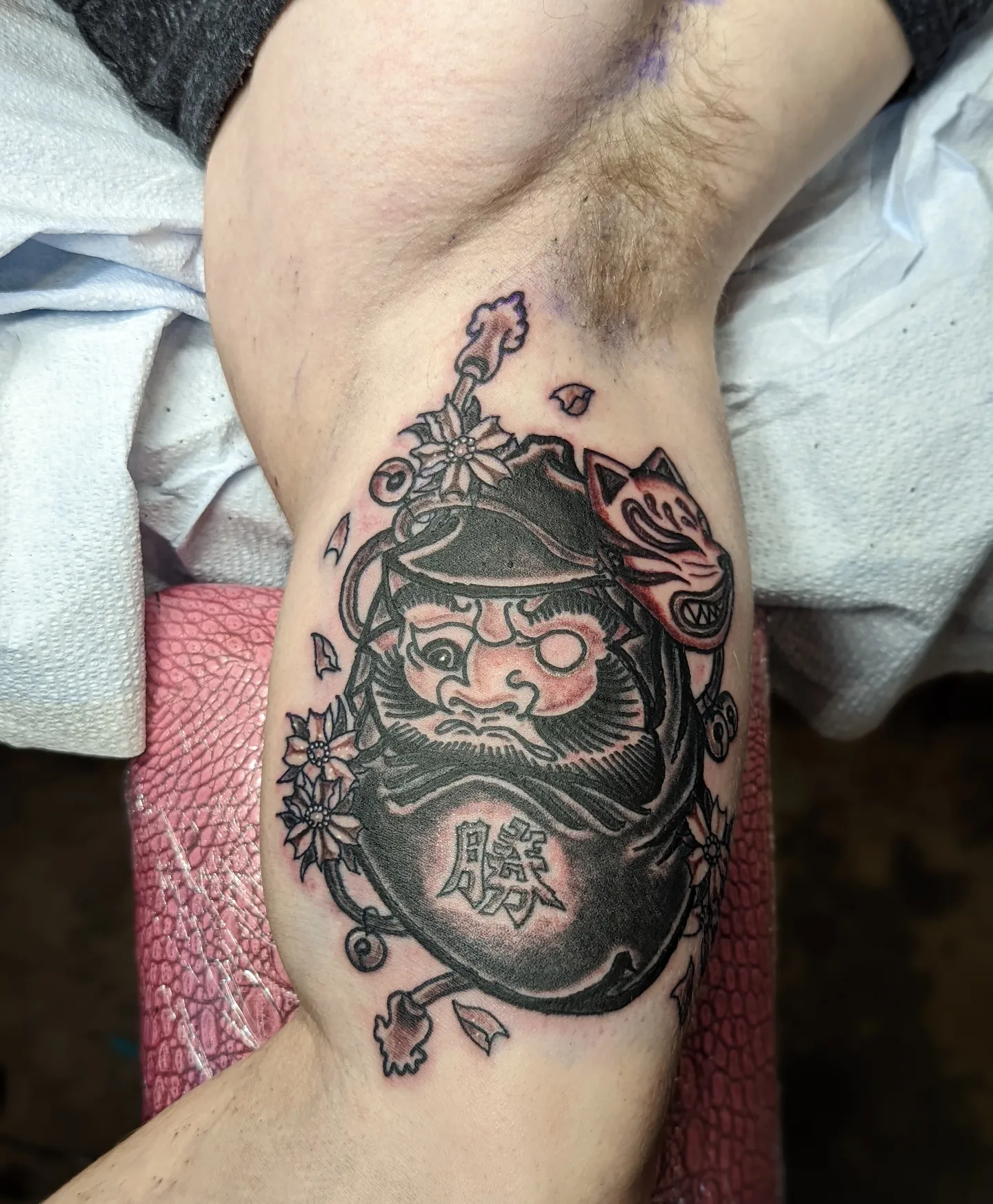 Cat demon japanese irezumi tattoo on the forearm by Rue McLean